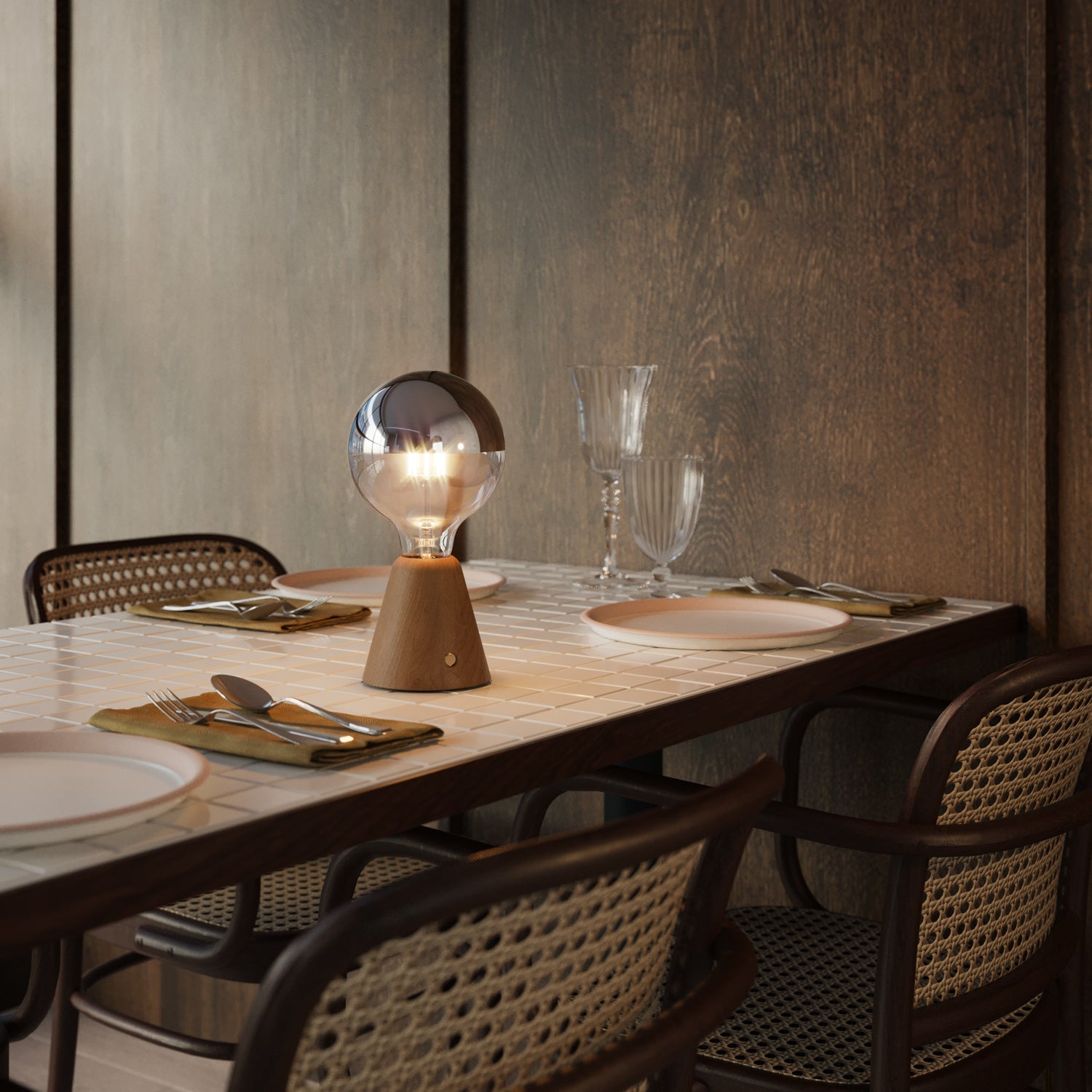 Lampada portatile ricaricabile Cabless01 con lampadina globo mezza sfera argento - Neutro verniciato