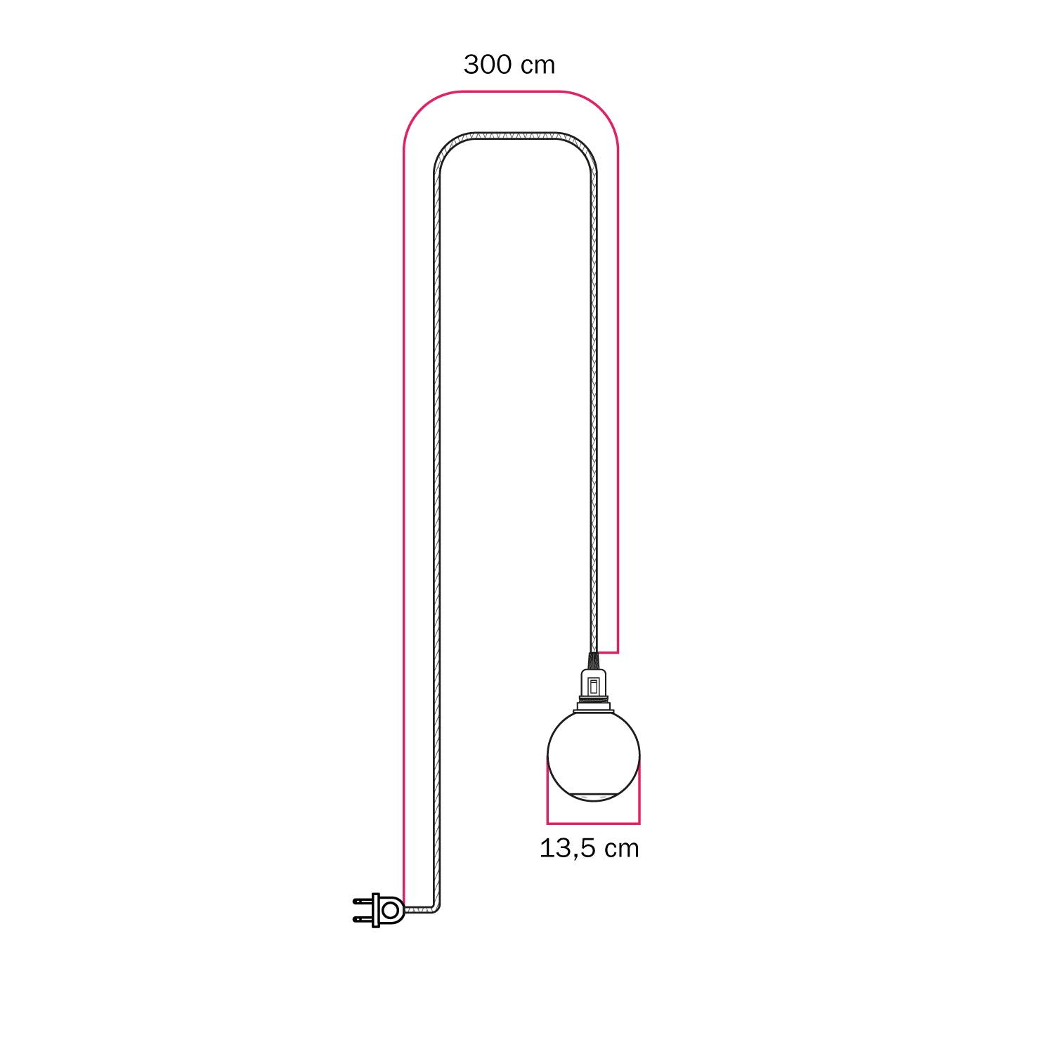 Lampada portatile Snake con interruttore sul portalampada, spina, paralume infrangibile Unbreak-a-Ball e cavo RZ08