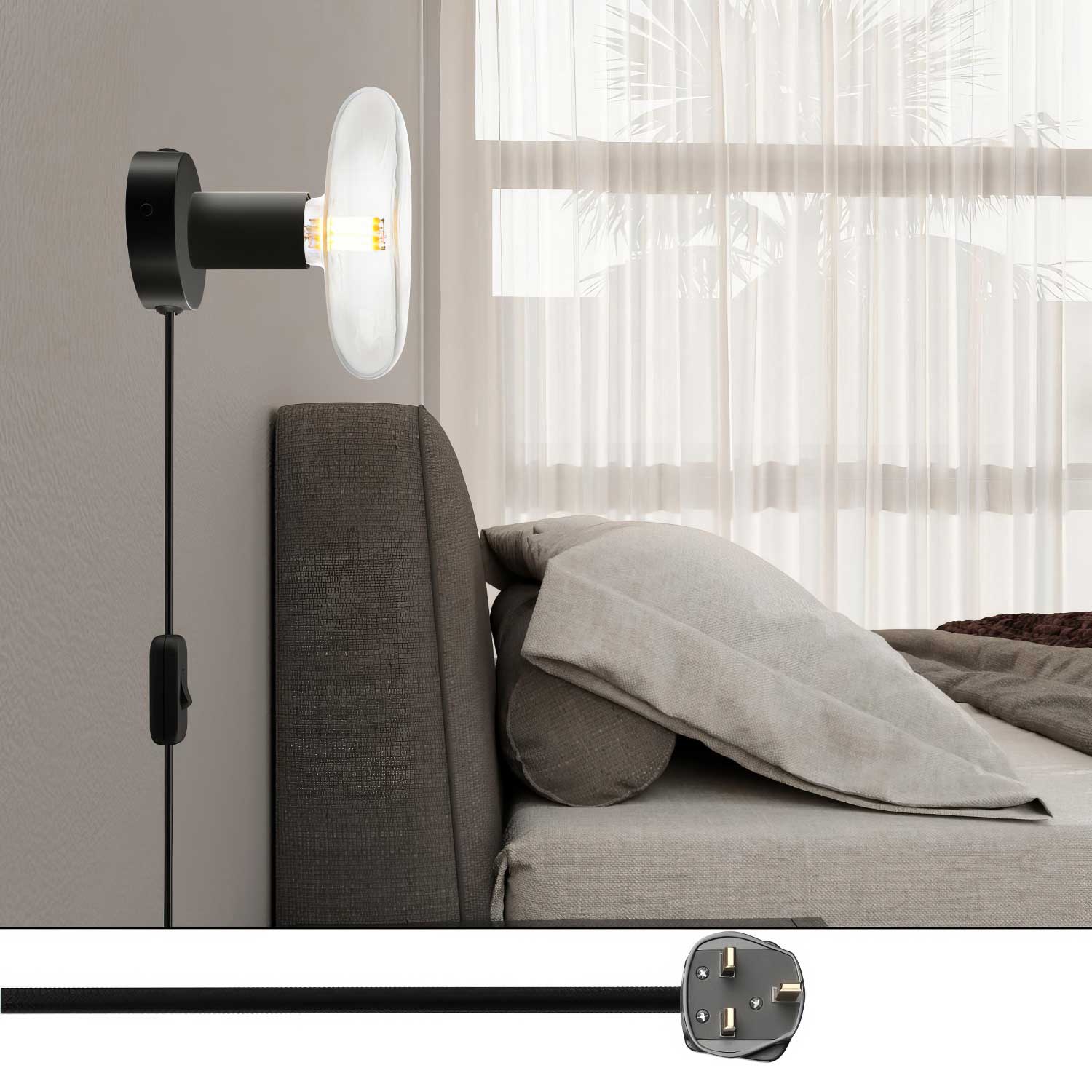 Lampada Spostaluce in metallo e spina UK - Nero