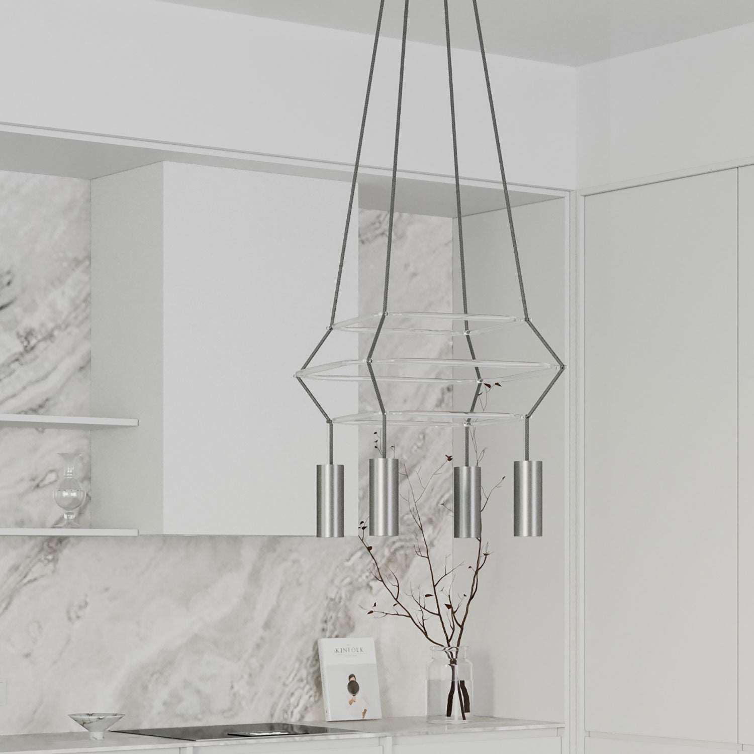 Lampadario 3 Cage a 4 cadute Tub-E14 - Titanio satinato