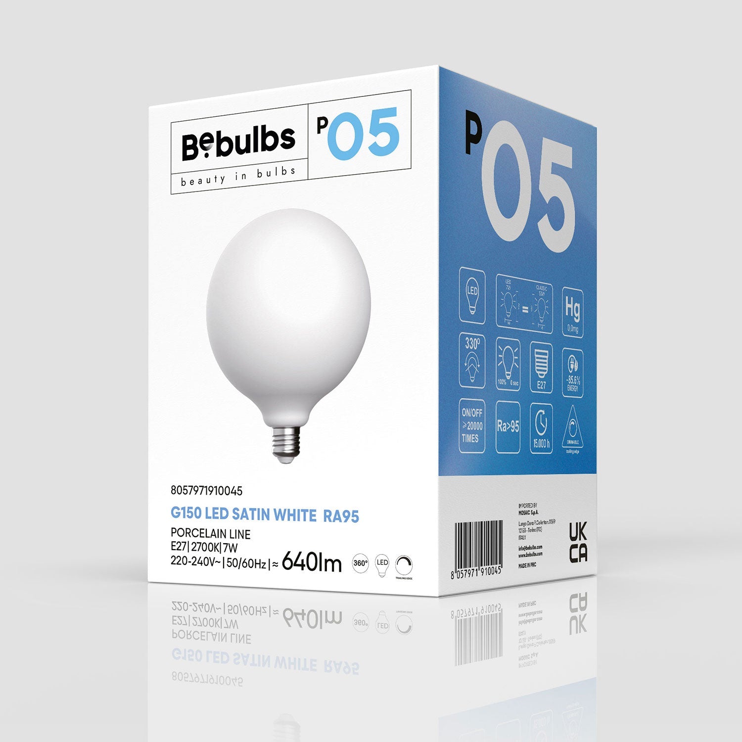 Lampadina LED Effetto Porcellana CRI 95 G150 7W 640Lm E27 2700K Dimmerabile - P05