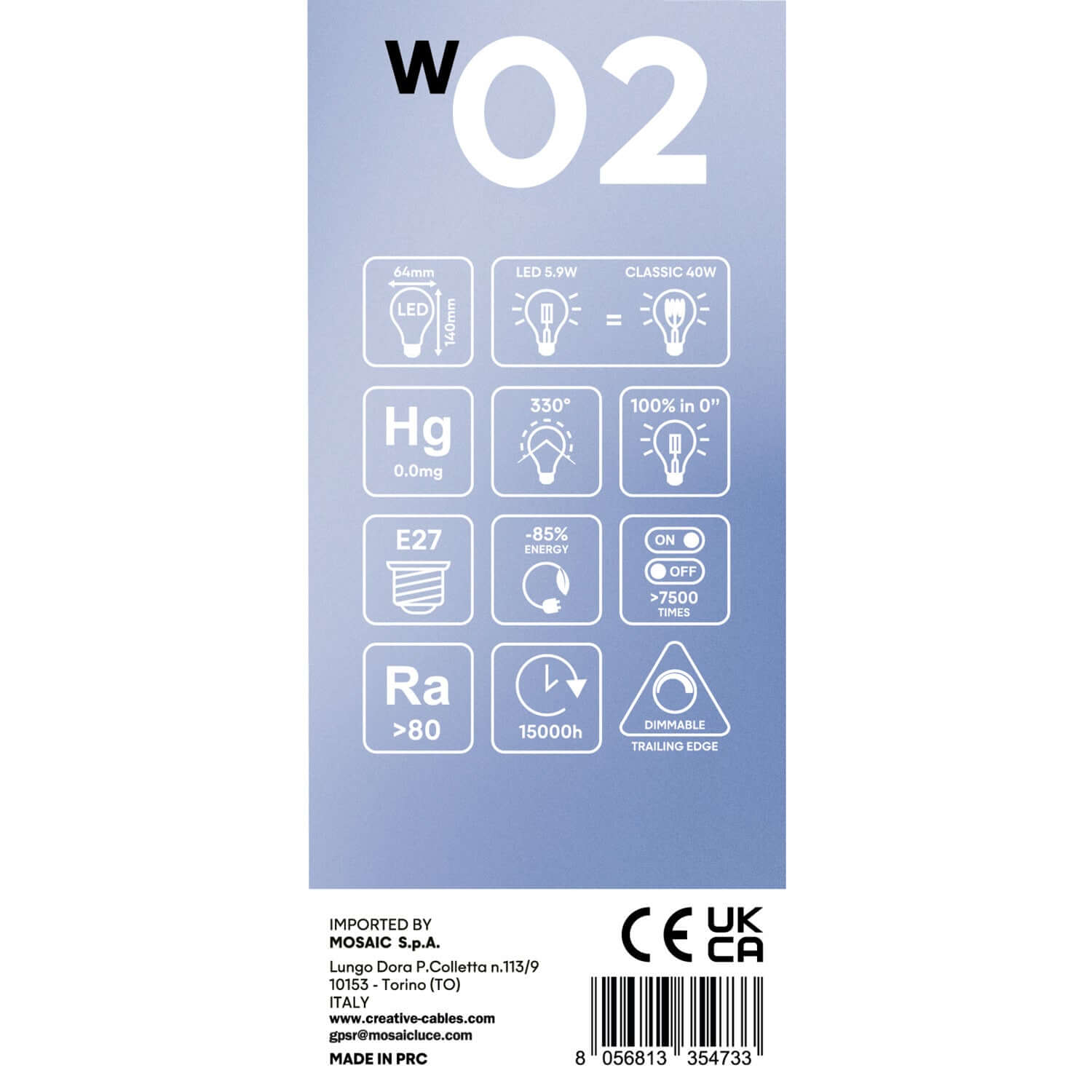 Lampadina LED Filamento Bianco Edison ST64 5,9W 500Lm E27 2700K Dimmerabile - W02