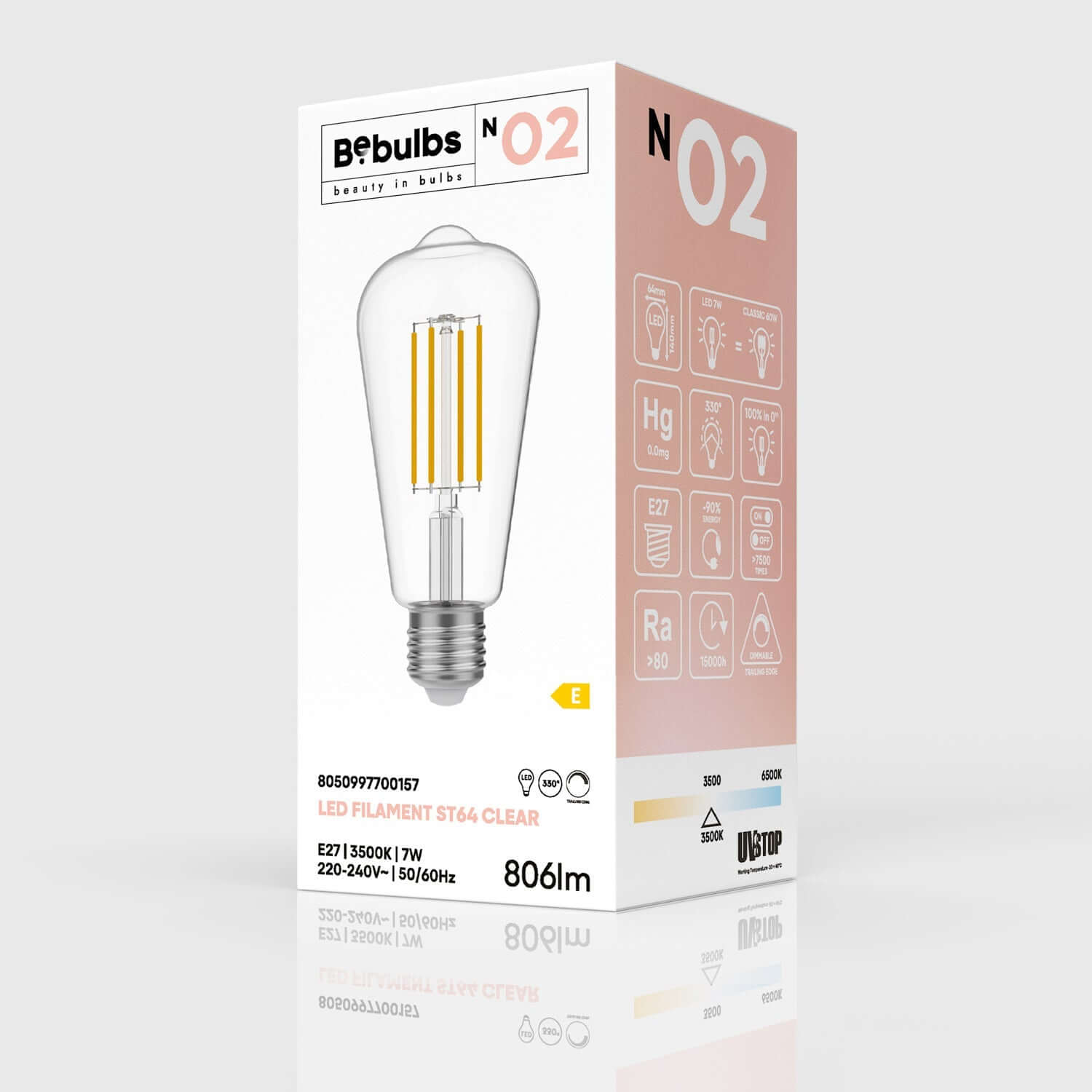 Lampadina LED Trasparente Edison ST64 7W 806Lm E27 3500K Dimmerabile - N02
