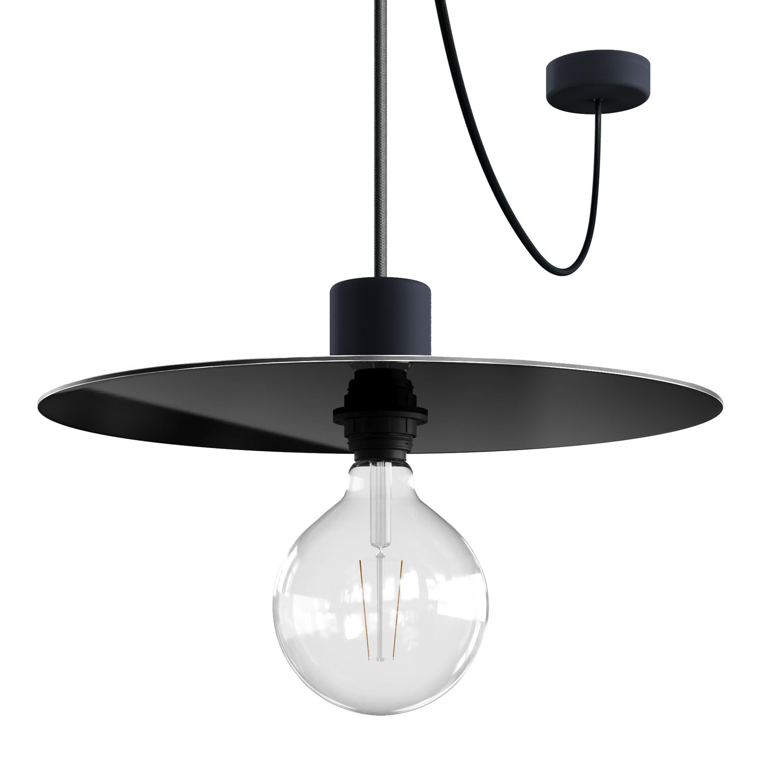 Modulair ELEGANT Lampada con 5 m cavo tessile, paralume Ellepì, rosone e portalampada in silicone IP65 waterproof - Nero