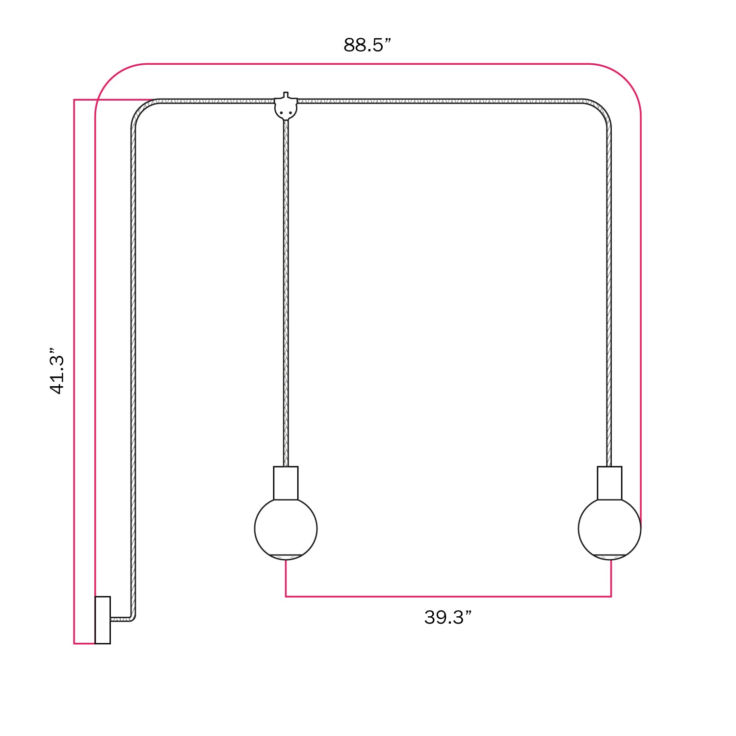 Modulair Outdoor Pendant Lamp, suitable for wet locations, with 2 drops and Unbreak-a-Ball unbreakable shades - Black