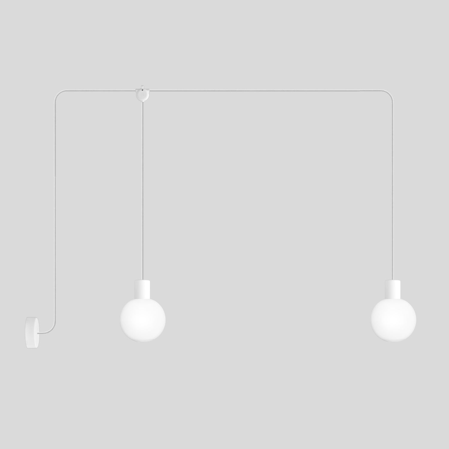 Modulair Outdoor Pendant Lamp, suitable for wet locations, with 2 drops and Unbreak-a-Ball unbreakable shades - White