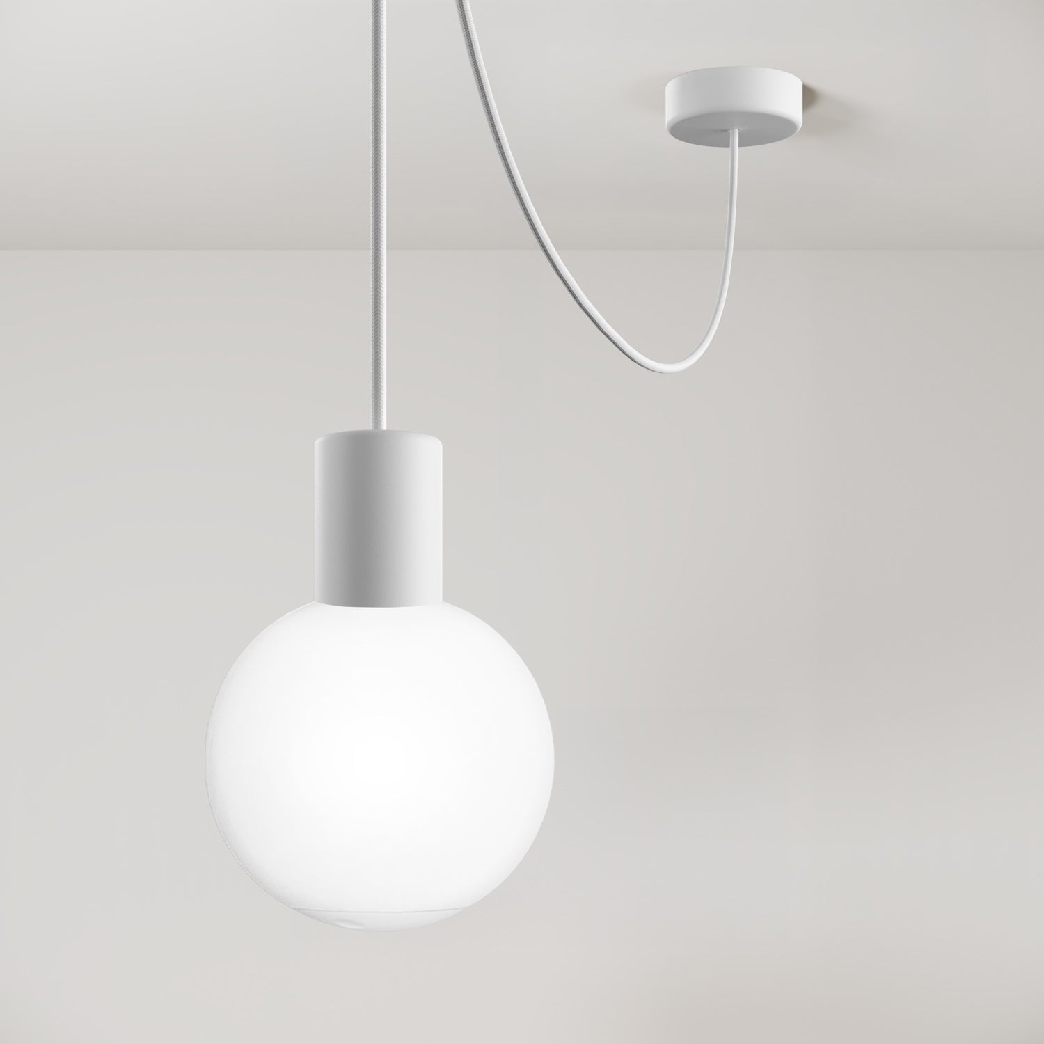 Modulair Outdoor Pendant Lamp, suitable for wet locations, with Unbreak-a-Ball unbreakable shade - White