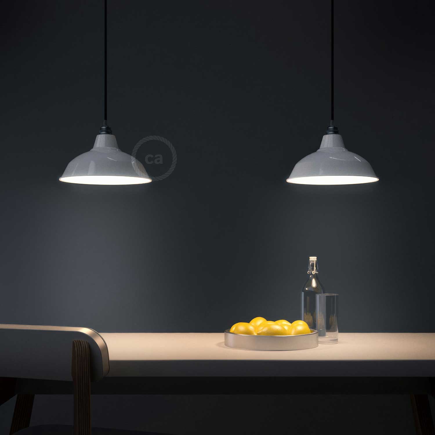 Paralume Bistrot in metallo smaltato con attacco E27, diametro 30 cm - Bianco