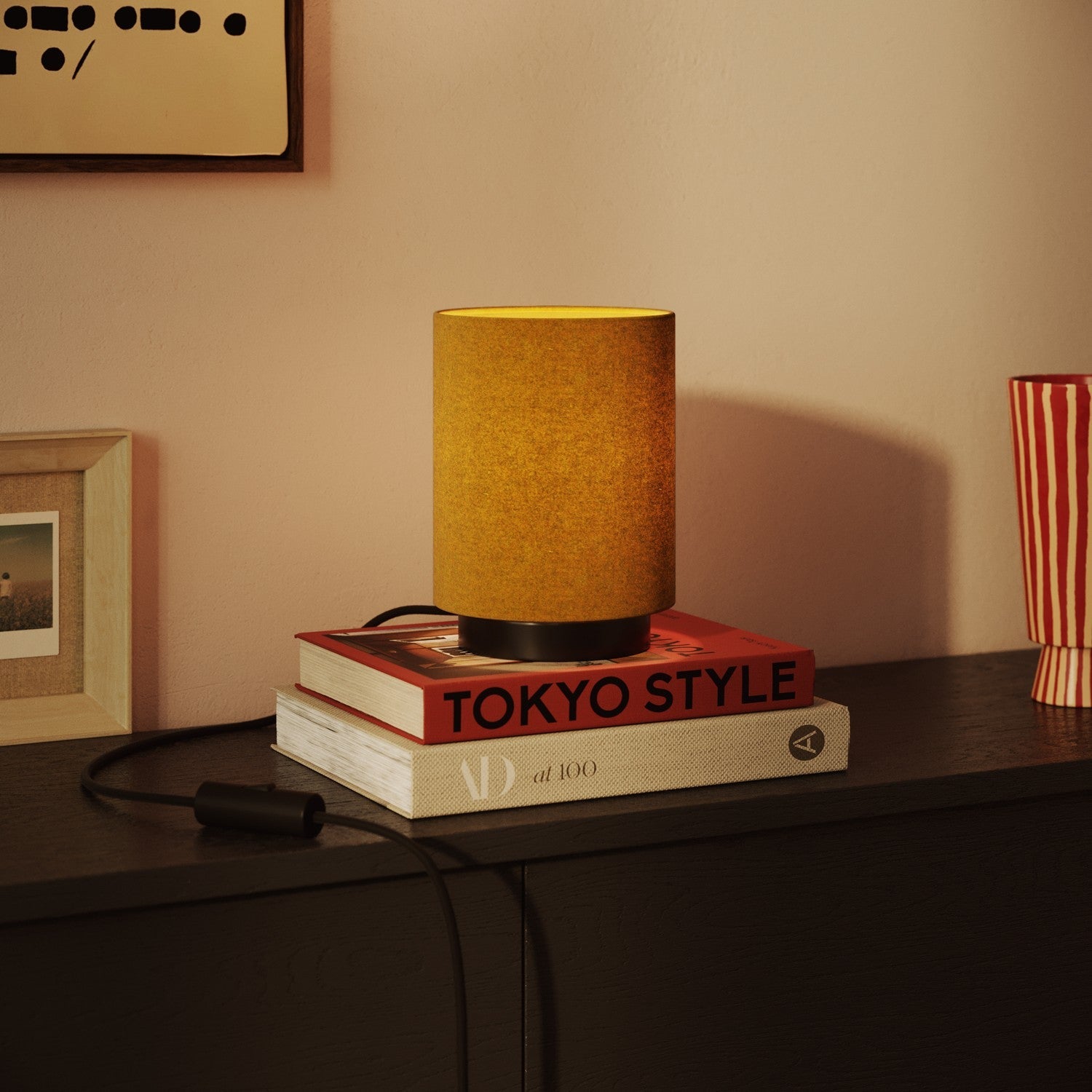 Paralume Cilindro S in tessuto con attacco E27 - Made in Italy - Lana Senape