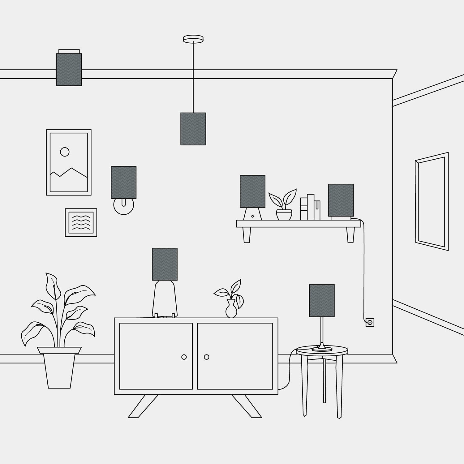 Paralume Cilindro S in tessuto con attacco E27 - Made in Italy - Teletta Grigio Scuro