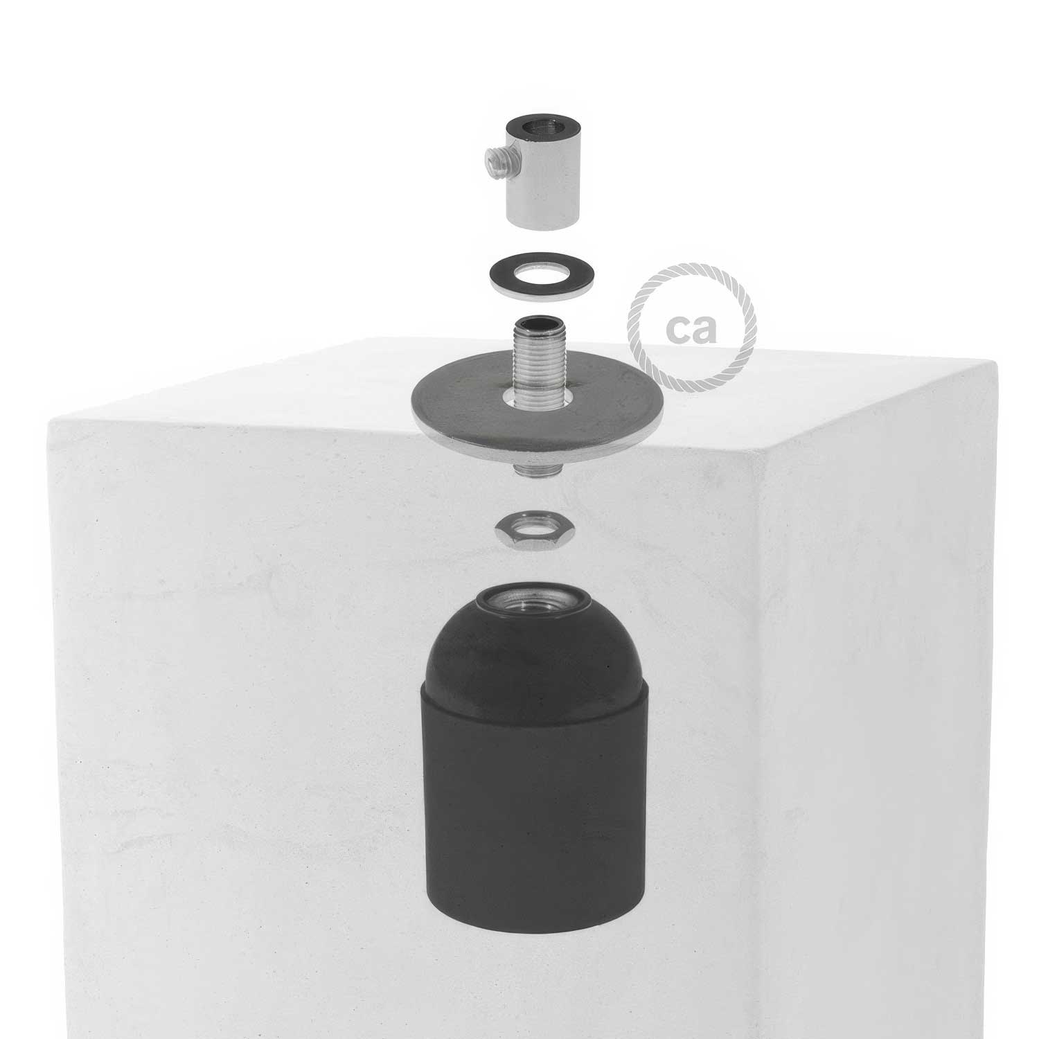 Paralume in cemento Cubo per lampada a sospensione, completo di serracavo e portalampada E27 - Cemento chiaro - Creative Cables