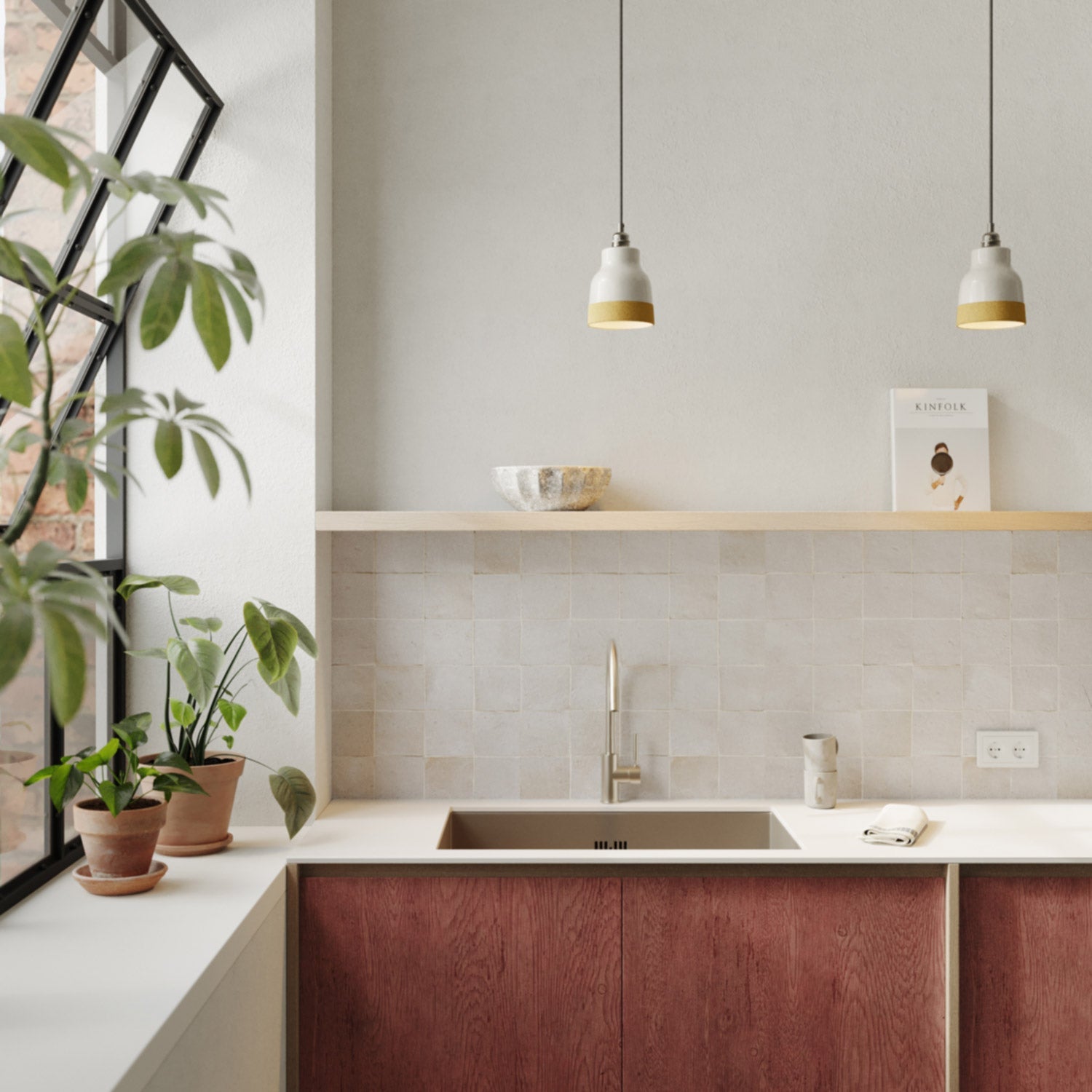 Paralume Vaso bicolore in ceramica Bianco e Giallo, collezione Materia - Made in Italy