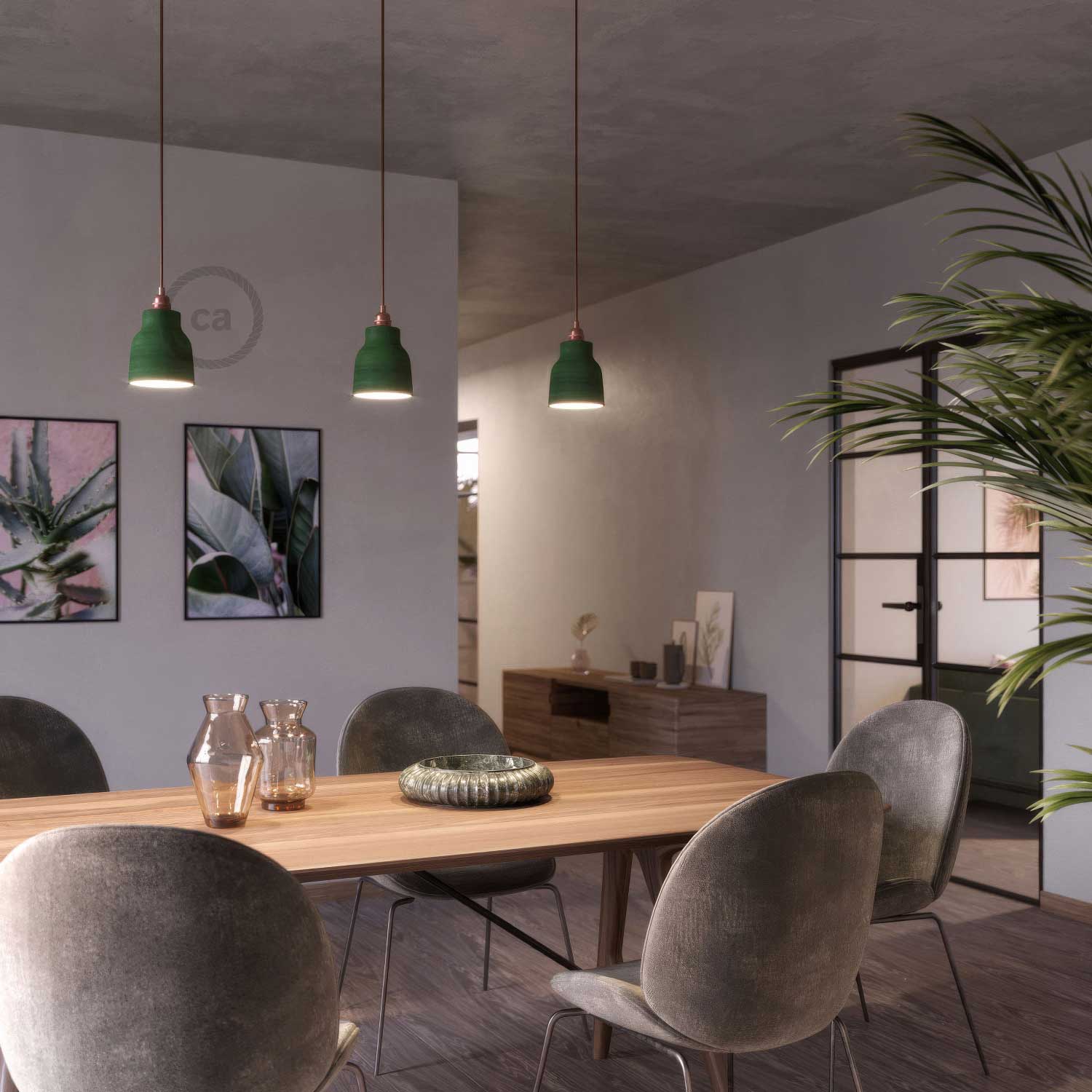 Paralume Vaso in ceramica, collezione Materia - Made in Italy - Evergreen striato - Creative Cables