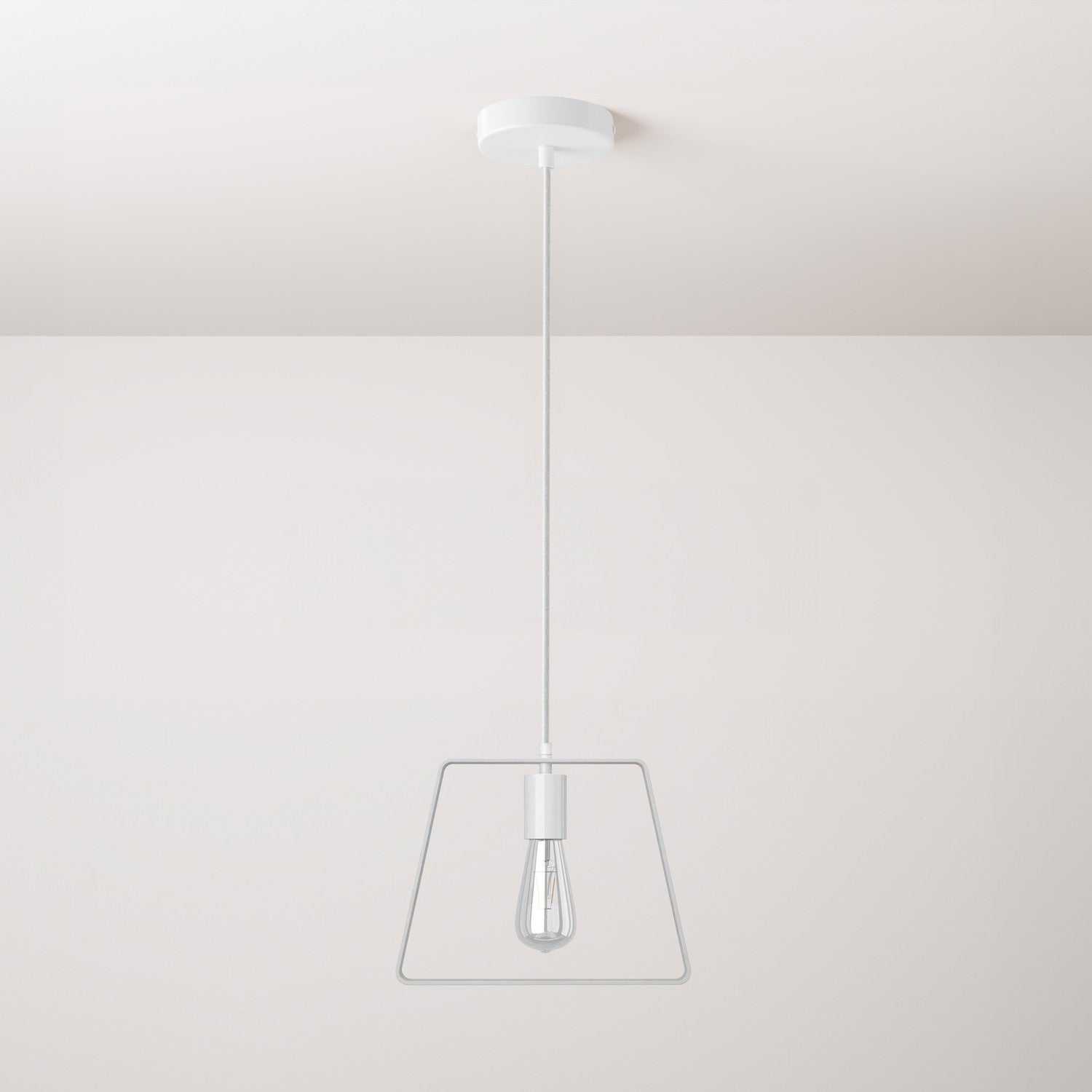 Lampada a sospensione completa di cavo tessile, paralume Duedì Base e finiture in metallo - Bianco