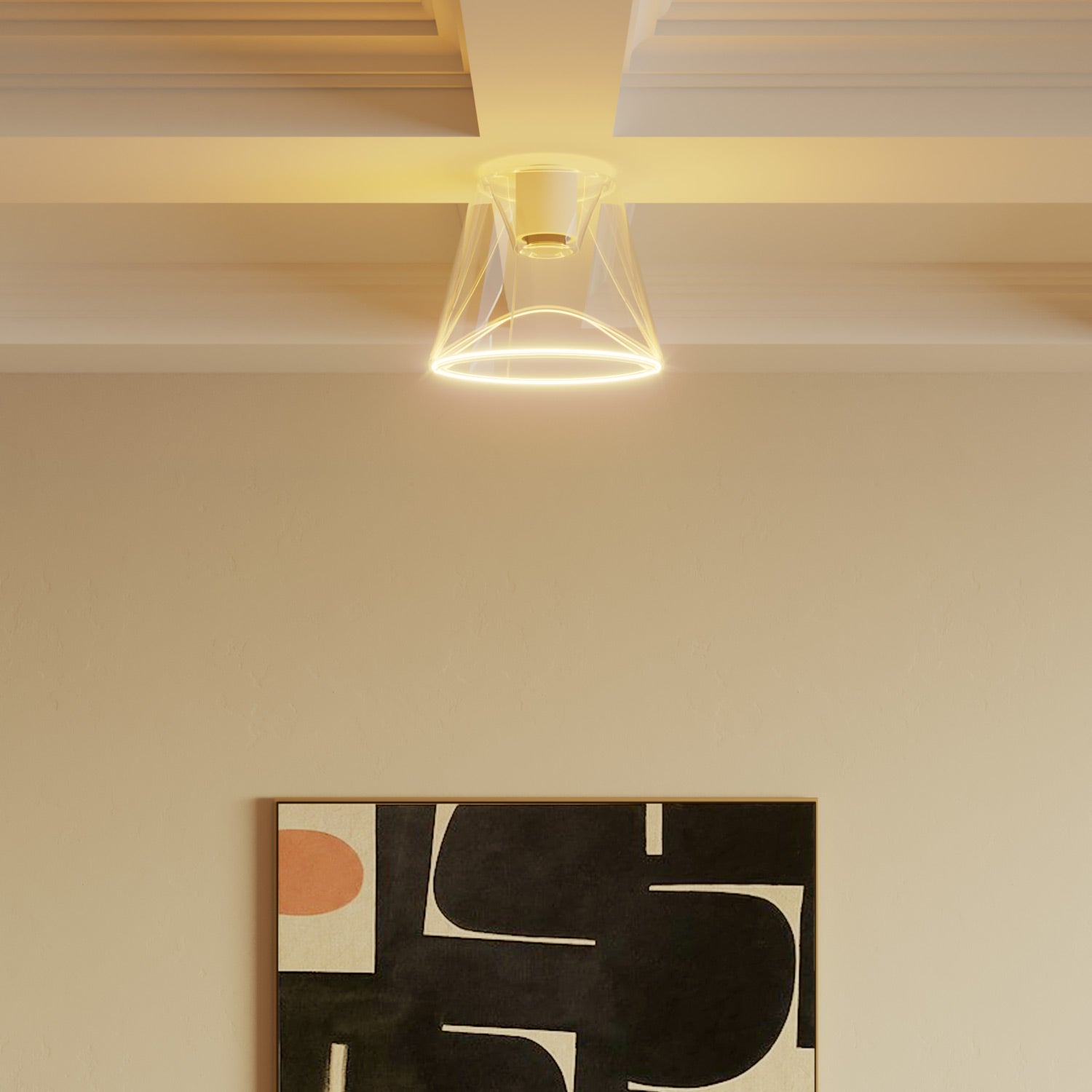 Plafoniera design con lampadina Ghost a cono trasparente - Bianco