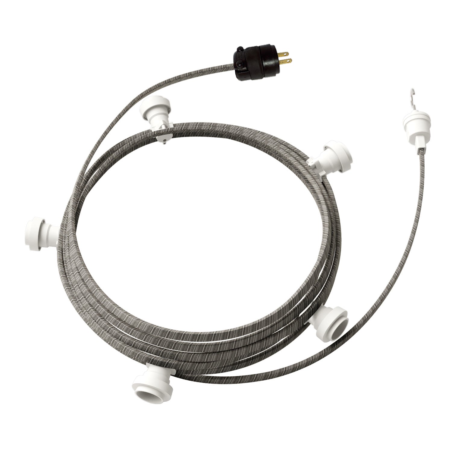 Ready-to-use 25ft String Light with 5 white Sockets, Hook and Plug - ECC37