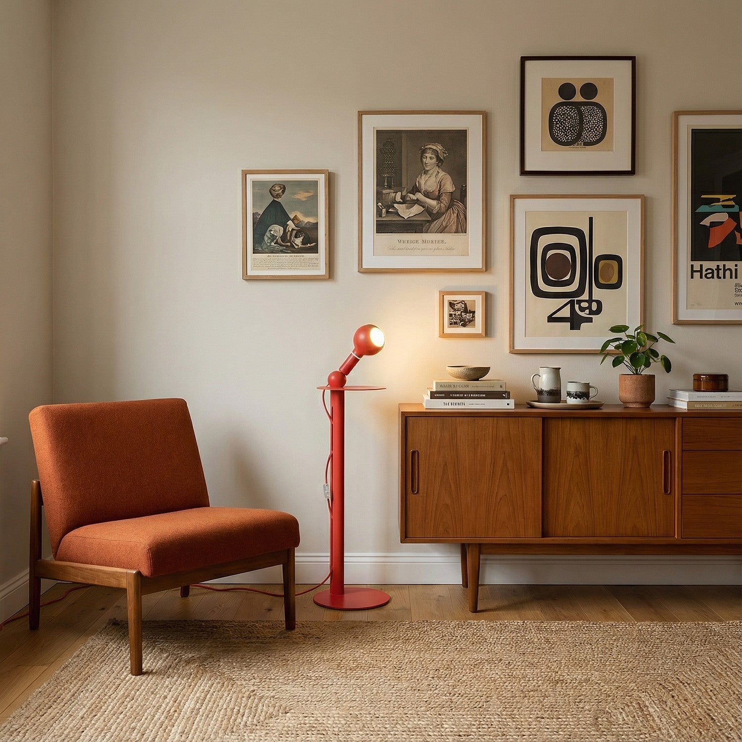 Rocco - Lampada da terra con spina UK e lampadina Camo - Rosso