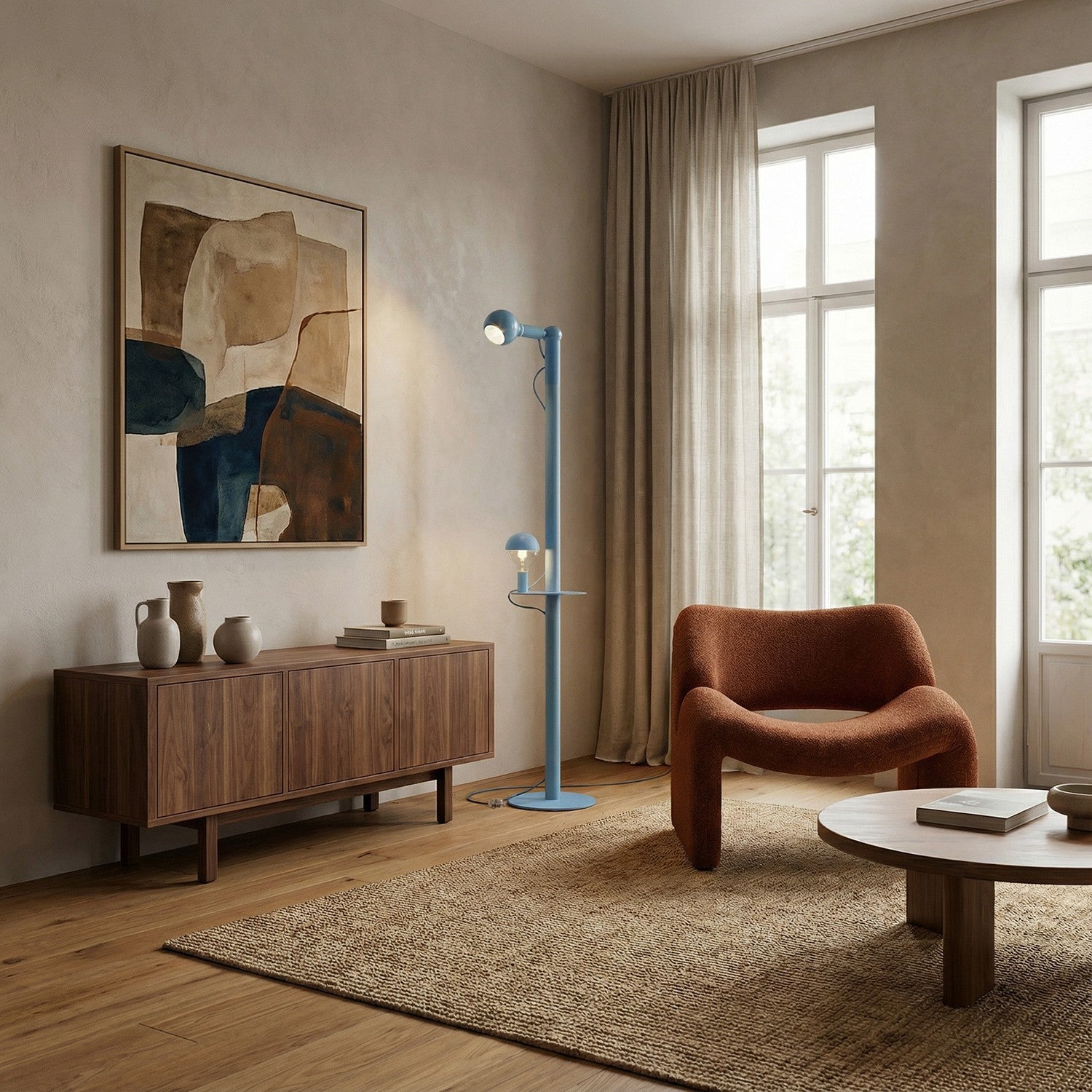 Rocco XXL - Lampada da terra con spina UK e lampadina Maria e Camo - Blu