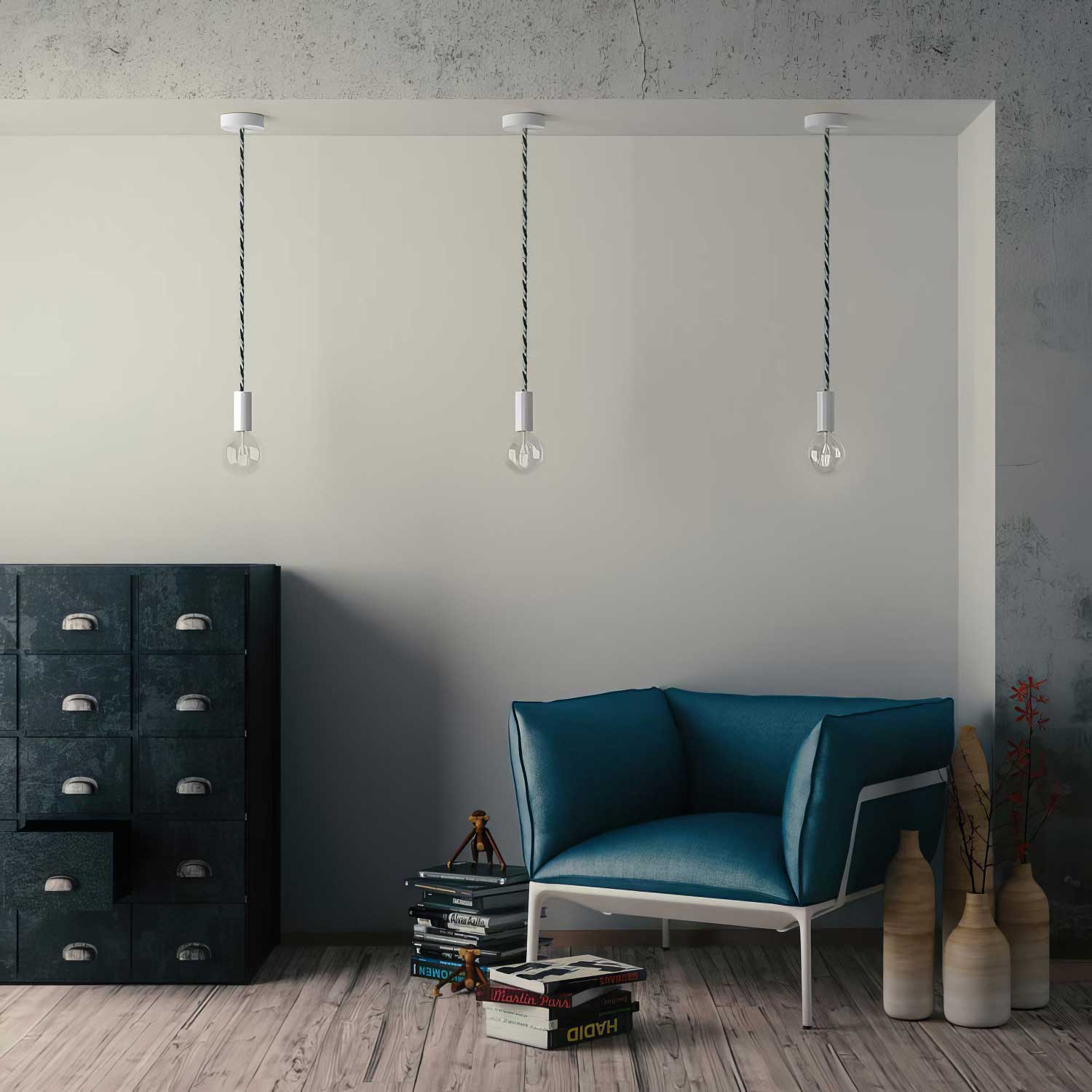 Rope electrical wire 18/3 AWG wire inside. Bright fabric covering Bernadotte