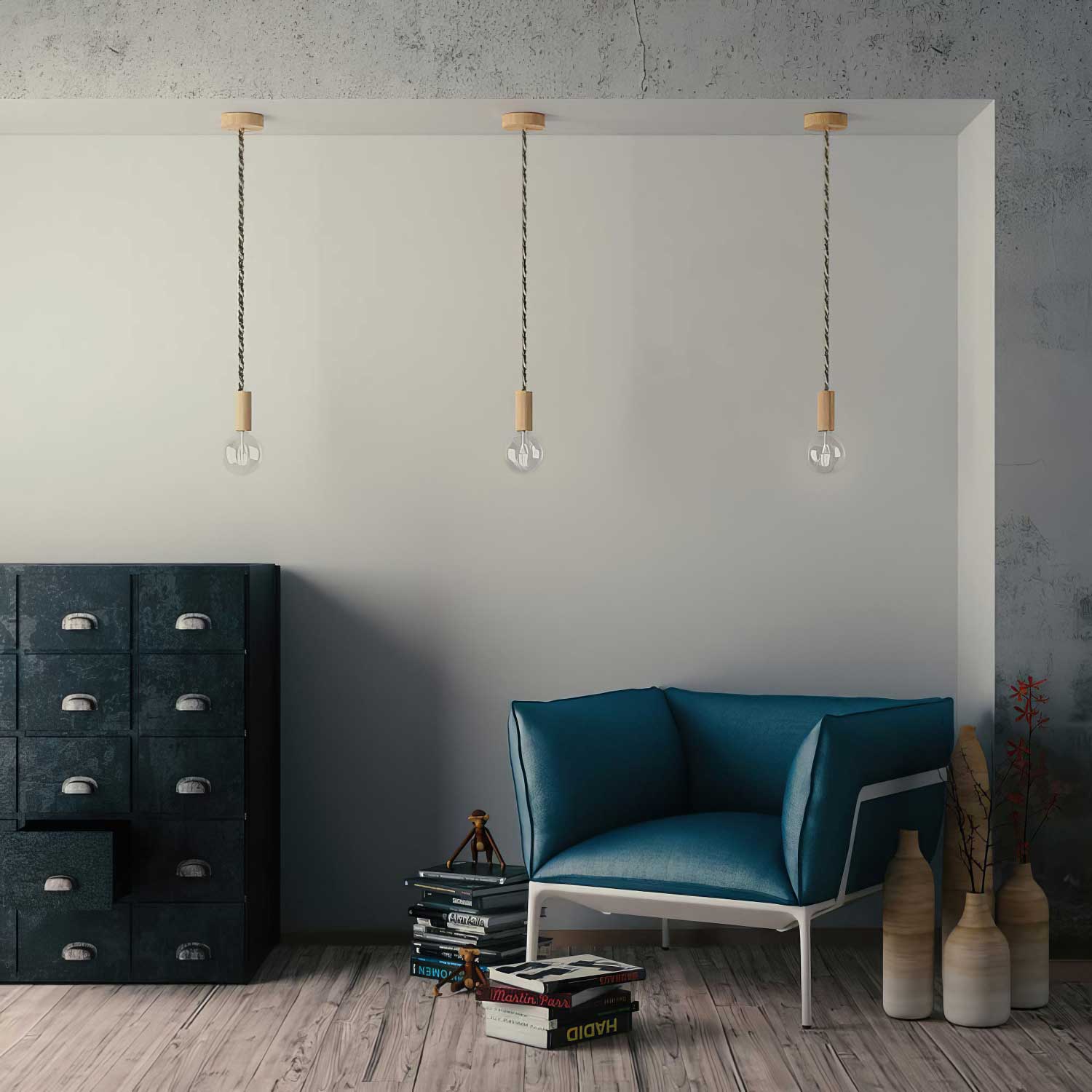 Rope electrical wire 18/3 AWG wire inside. Bright fabric covering Orleans