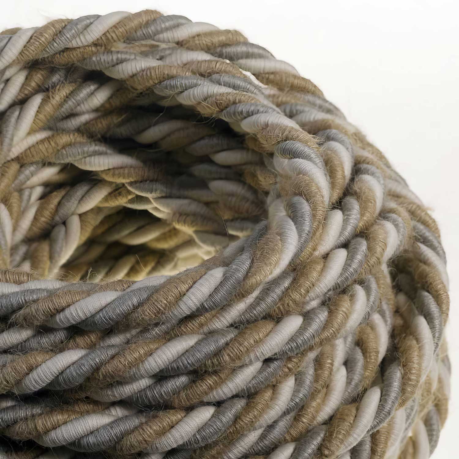 Rope electrical wire 18/3 AWG wire inside. Natural linen, cotton fabric and jute covering Country