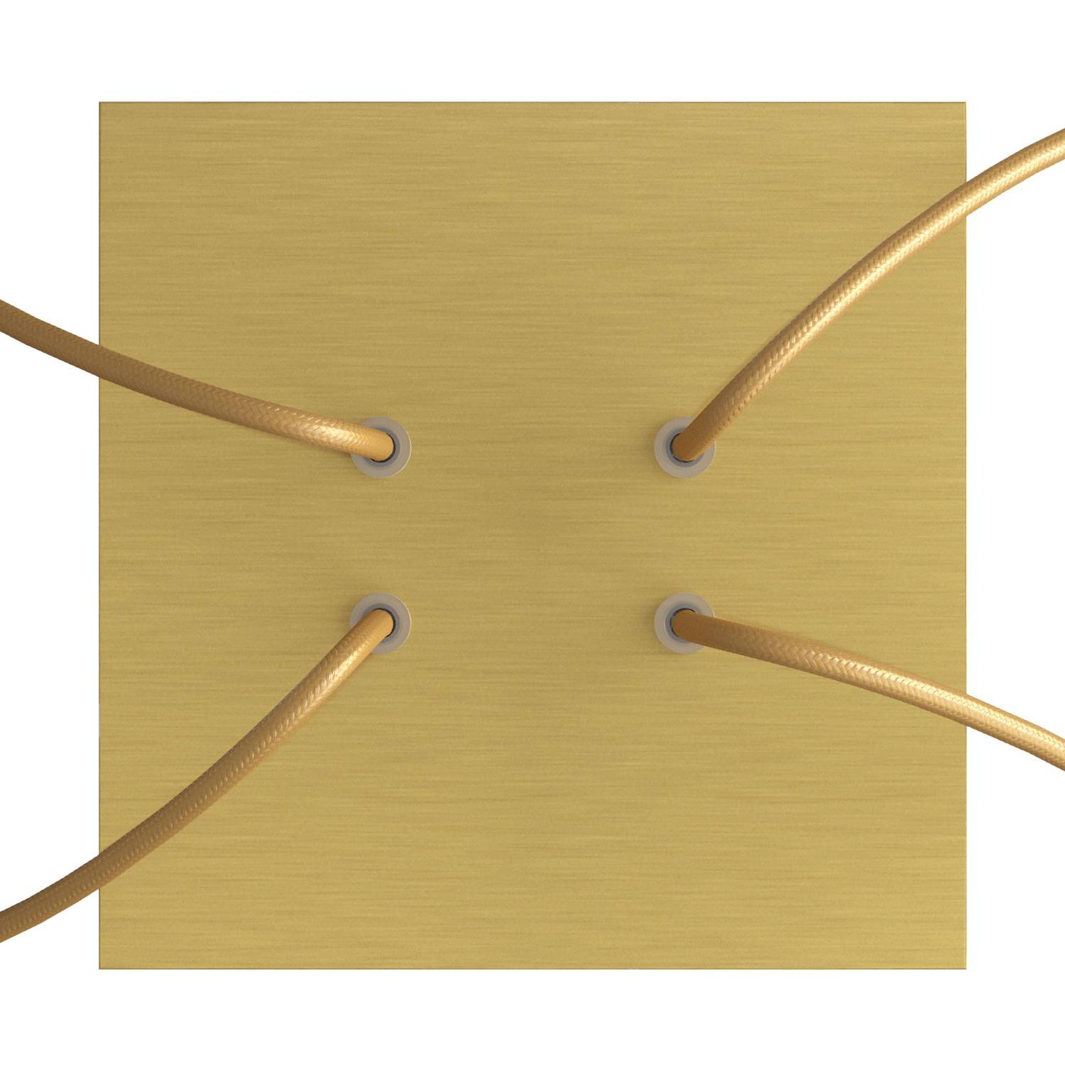 Rosone Rose - One quadrato, 200 mm con 4 fori e 4 fori laterali - Dibond Ottone satinato - Creative Cables