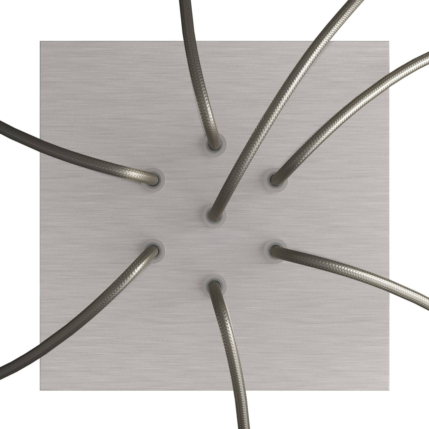 Rosone Rose - One quadrato, 200 mm con 7 fori e 4 fori laterali - Dibond Acciaio satinato - Creative Cables