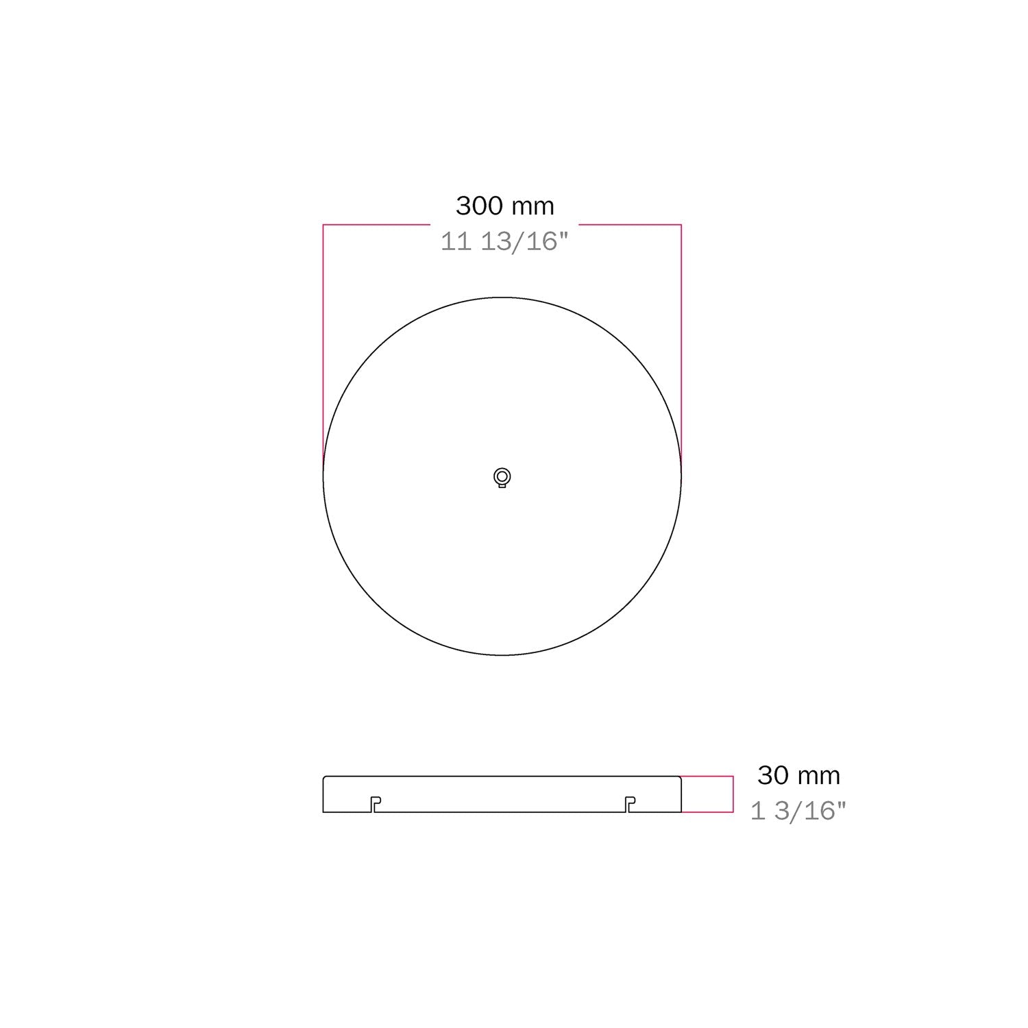 Rosone rotondo in alluminio Ø 30 cm con staffa e cavo di messa a terra, con 1 foro centrale - Nero 0