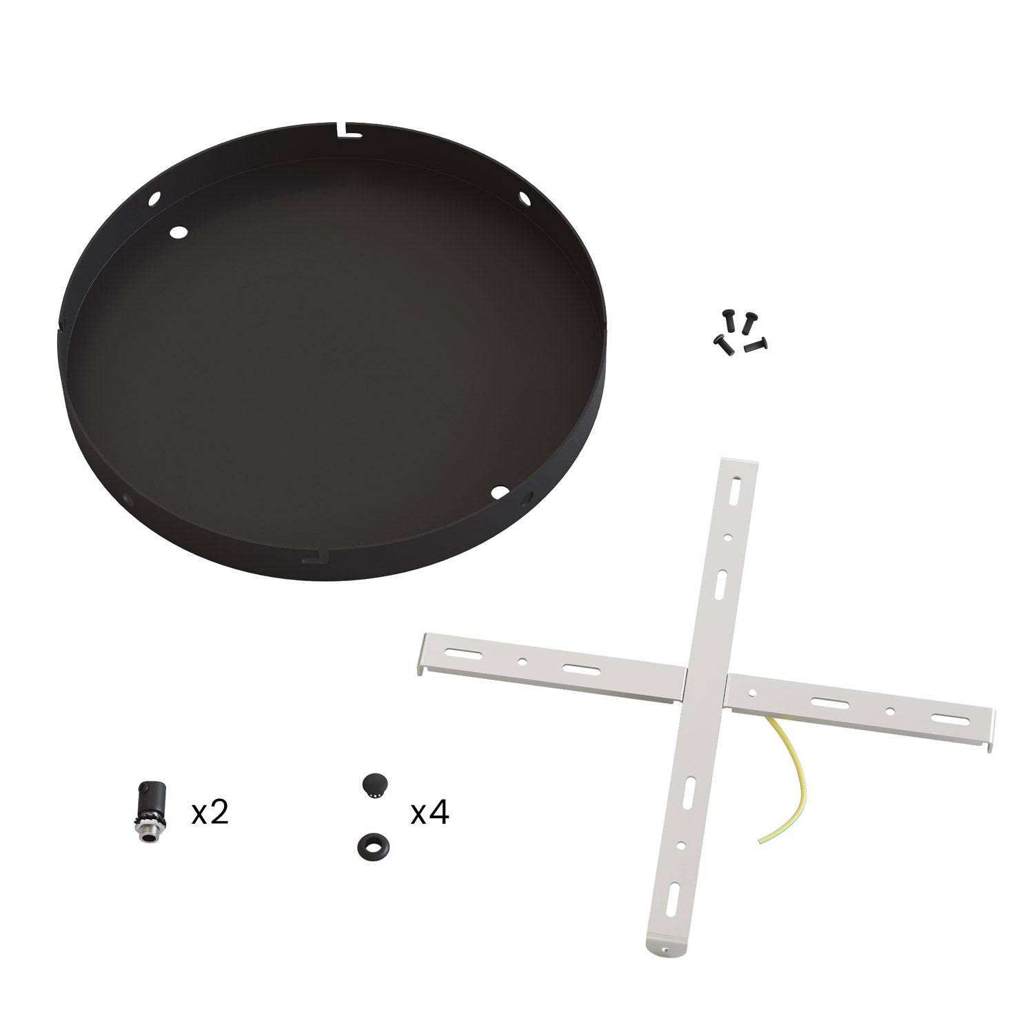Rosone rotondo in alluminio Ø 30 cm con staffa e cavo di messa a terra, con 2 fori frontali - Nero 4