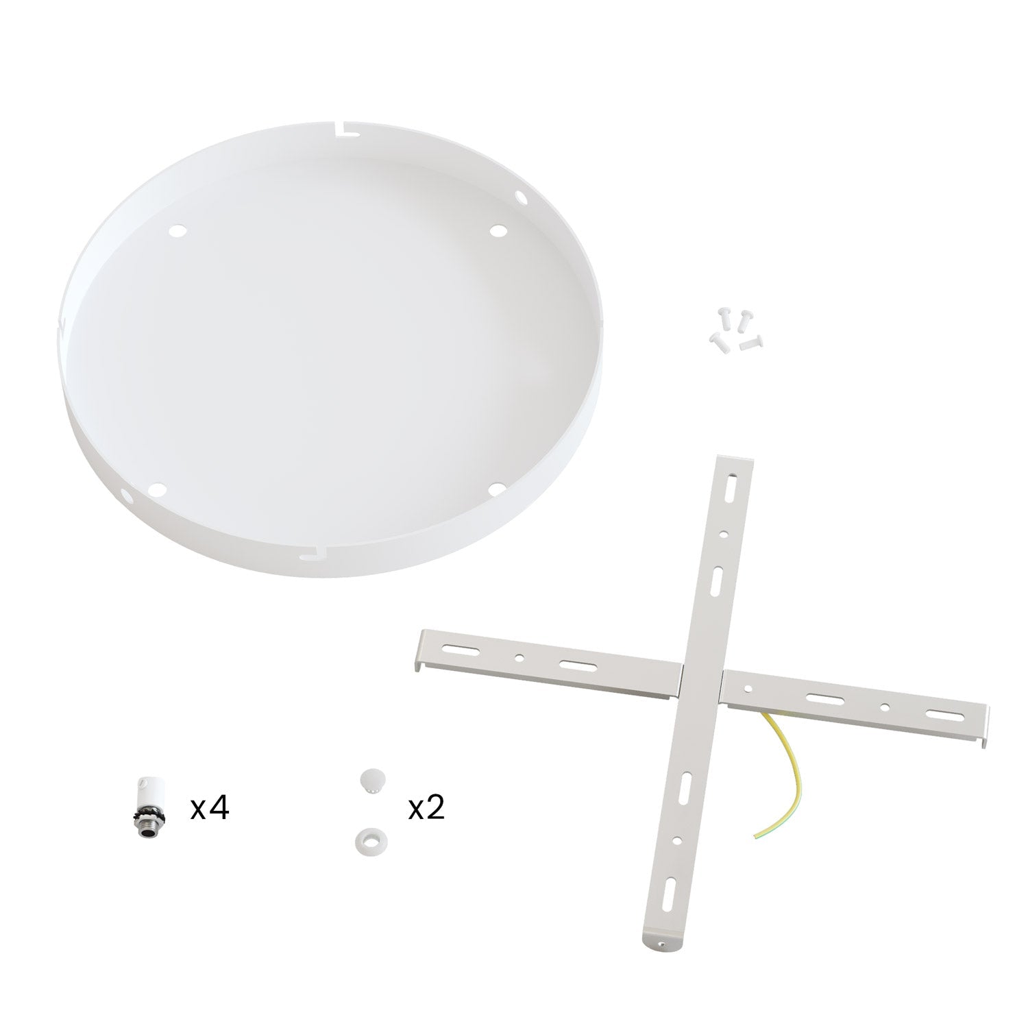 Rosone rotondo in alluminio Ø 30 cm con staffa e cavo di messa a terra, con 4 fori frontali - Bianco Opaco 2