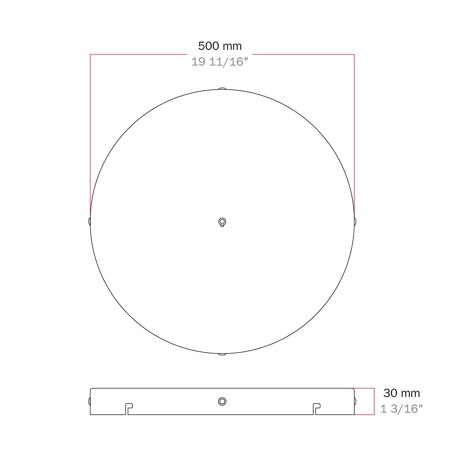Rosone rotondo in alluminio Ø 50 cm con staffa e cavo di messa a terra, con 1 foro frontale - Bianco Opaco 4