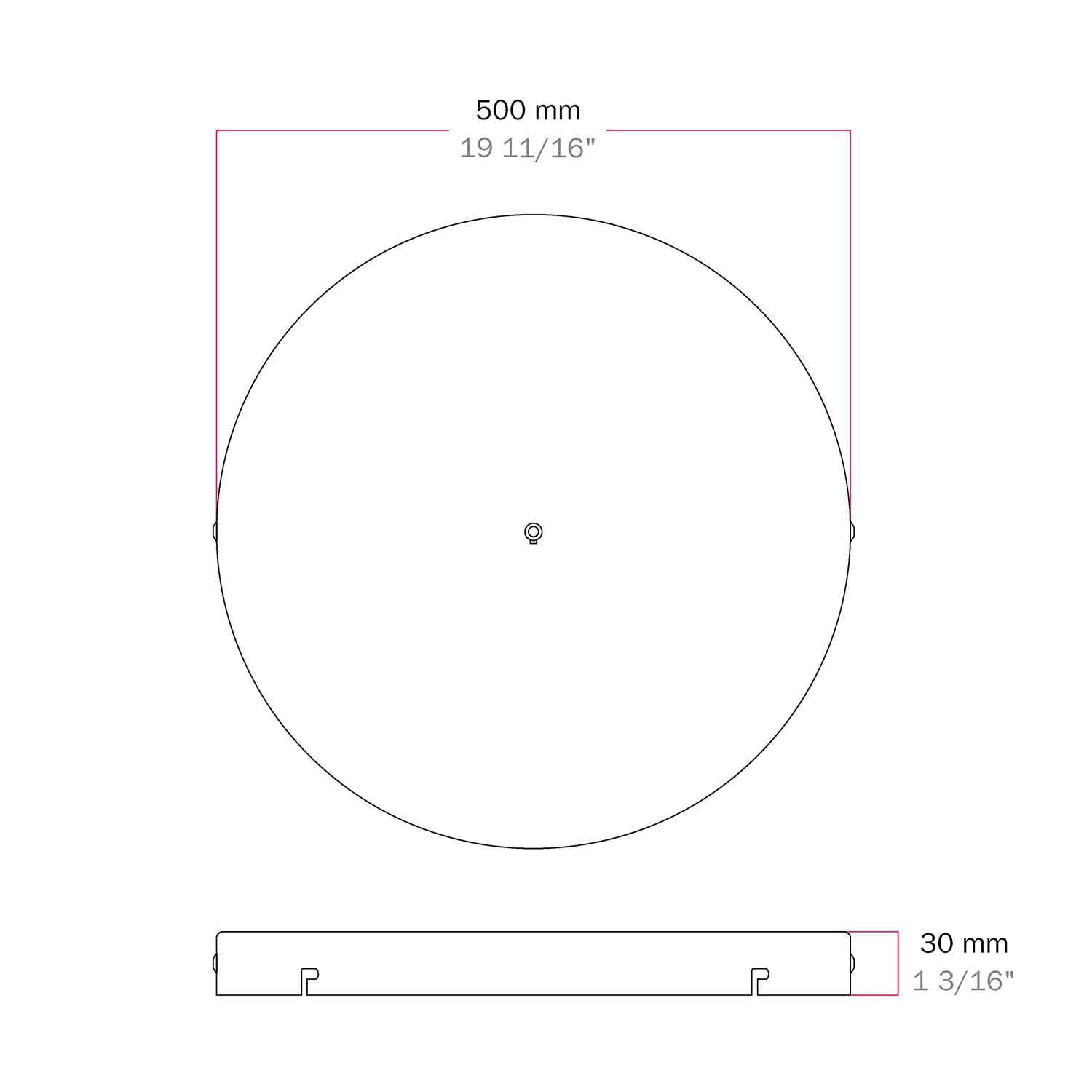Rosone rotondo in alluminio Ø 50 cm con staffa e cavo di messa a terra, con 1 foro frontale - Bianco Opaco 2
