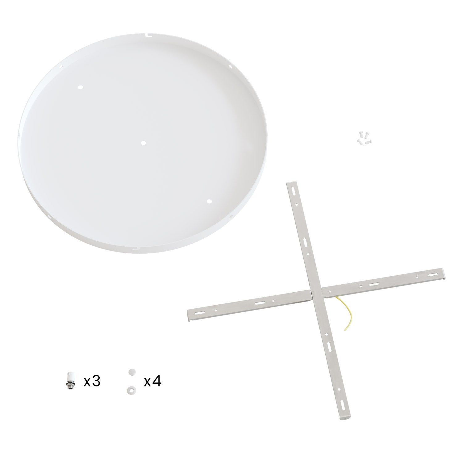 Rosone rotondo in alluminio Ø 50 cm con staffa e cavo di messa a terra, con 3 fori in linea frontali - Bianco Opaco 4