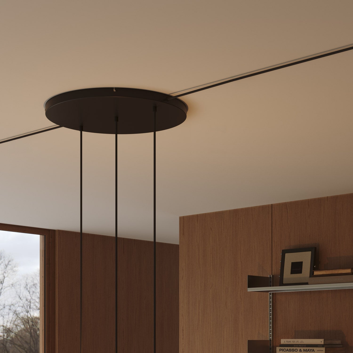 Rosone rotondo in alluminio Ø 50 cm con staffa e cavo di messa a terra, con 3 fori in linea frontali - Nero 2