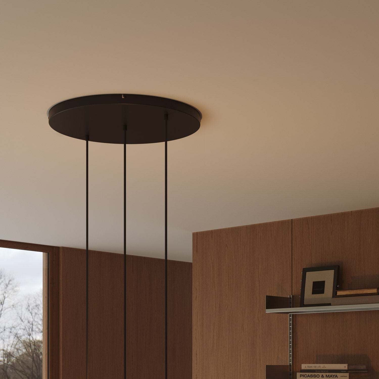 Rosone rotondo in alluminio Ø 50 cm con staffa e cavo di messa a terra, con 3 fori in linea frontali - Nero 0