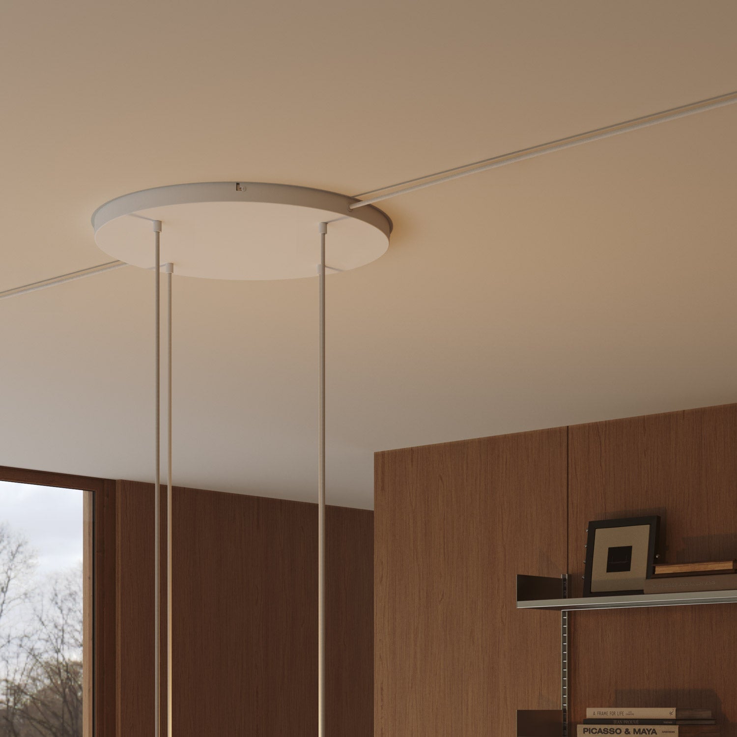 Rosone rotondo in alluminio Ø 50 cm con staffa e cavo di messa a terra, con 4 fori frontali - Bianco Opaco 2