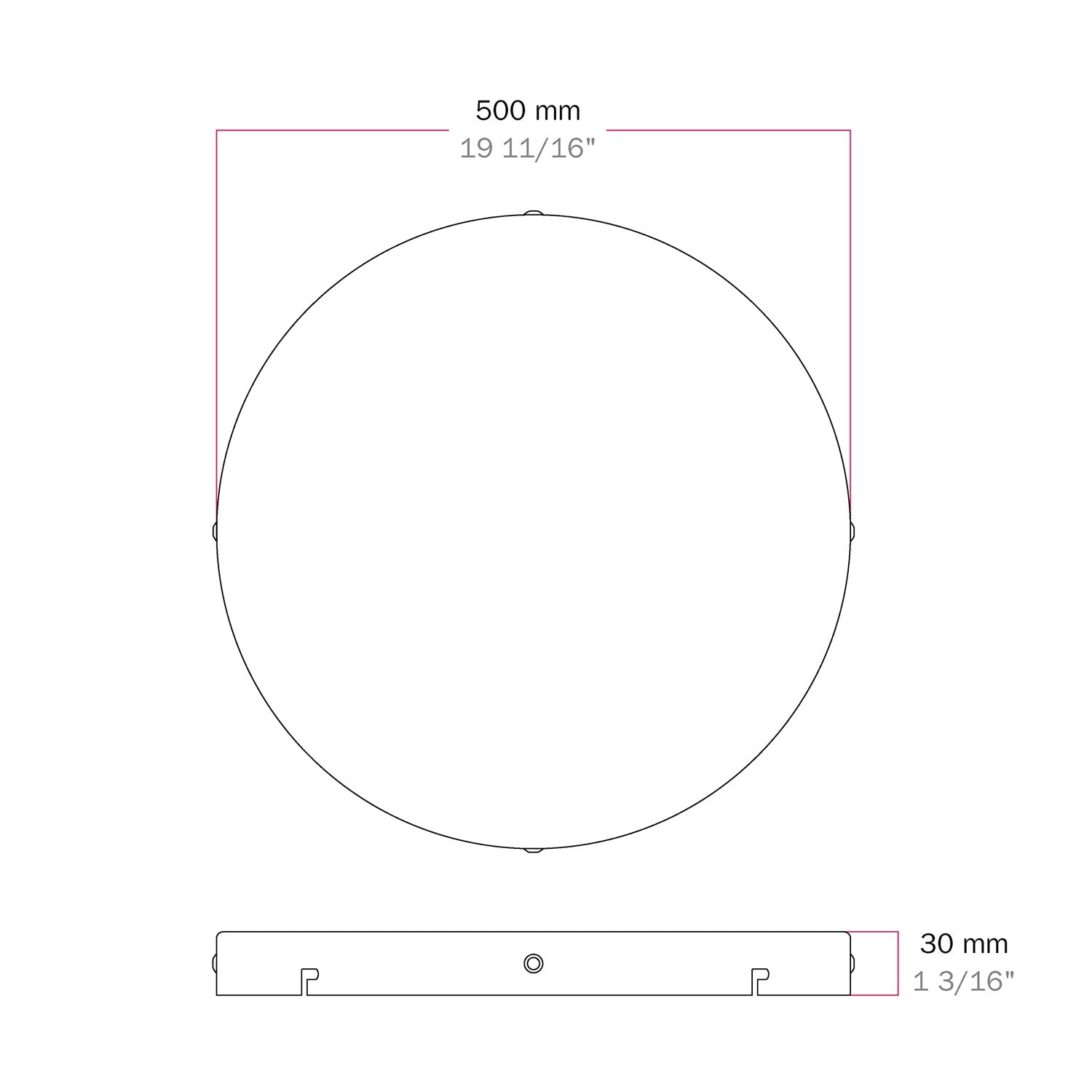 Rosone rotondo in alluminio Ø 50 cm con staffa e cavo di messa a terra, con 4 fori laterali - Bianco Opaco