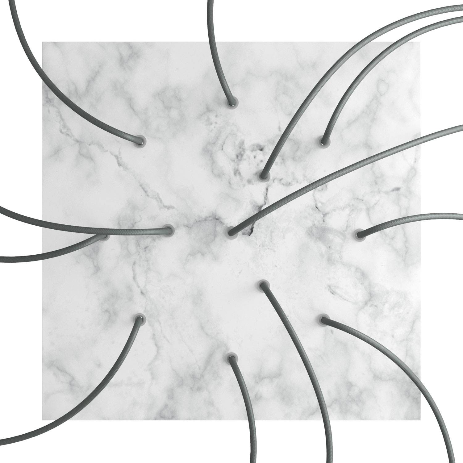 Rosone XXL Rose - One quadrato, 400 mm con 12 fori e 4 fori laterali - Marmo Carrara - Creative Cables