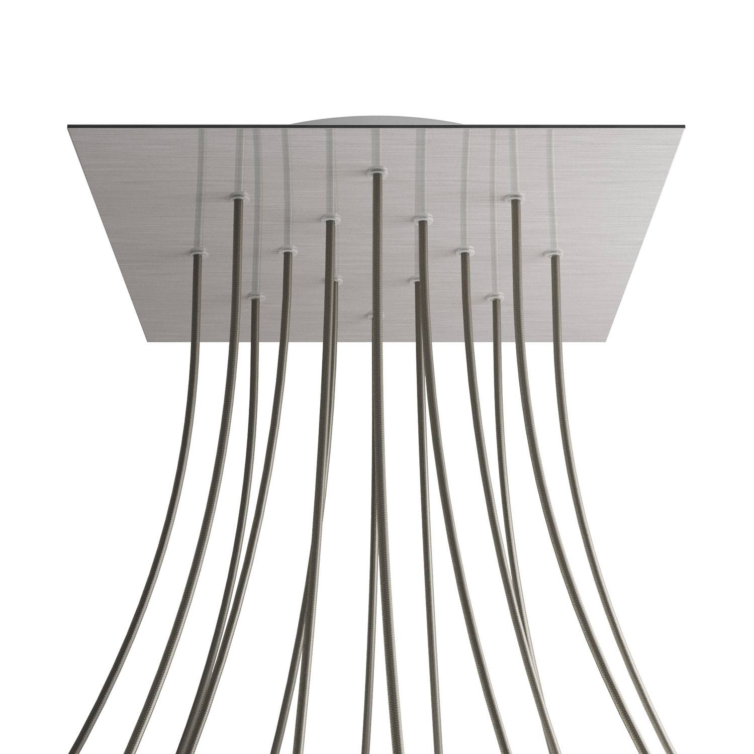 Rosone XXL Rose - One quadrato, 400 mm con 14 fori e 4 fori laterali - Dibond Acciaio satinato - Creative Cables