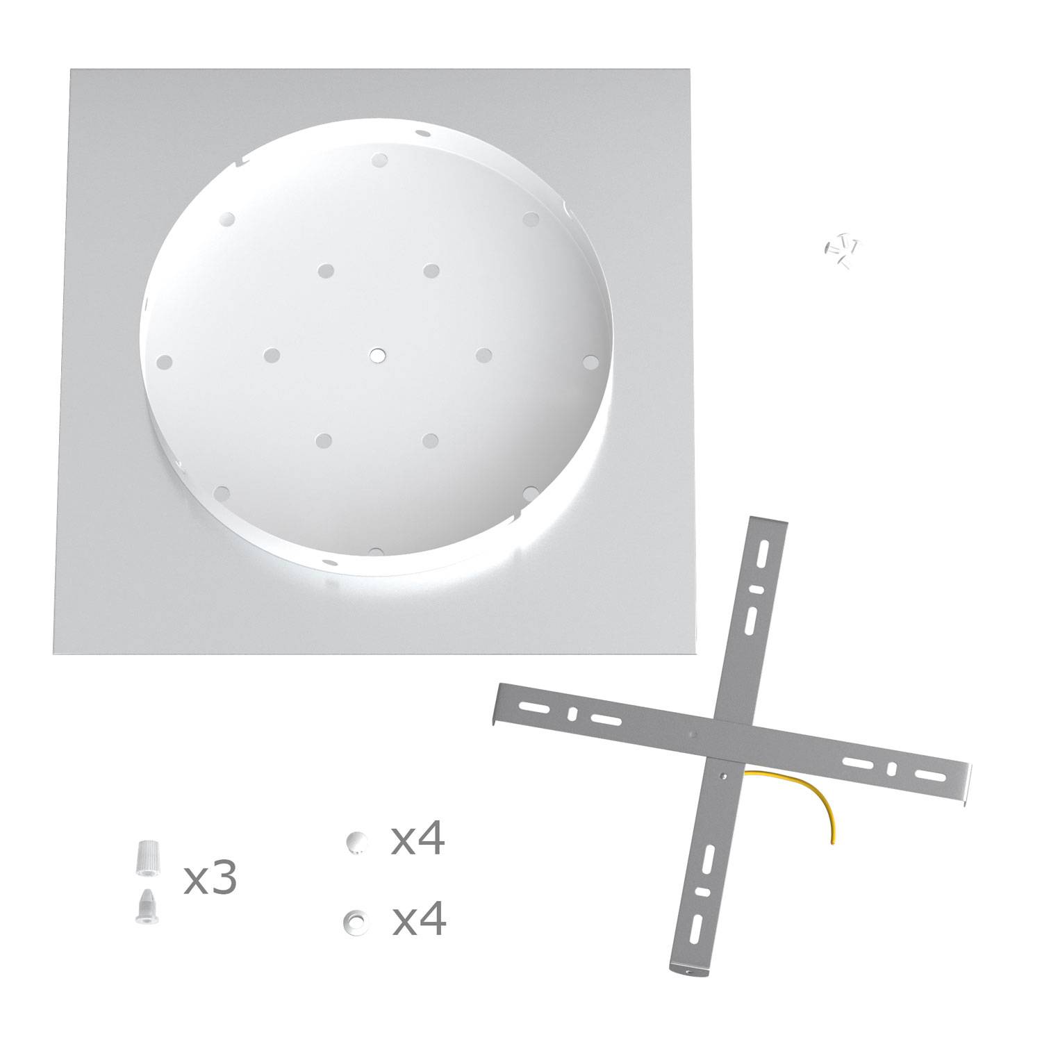 Rosone XXL Rose-One quadrato, 400 mm con 3 fori e 4 fori laterali - Nero opaco Bianco