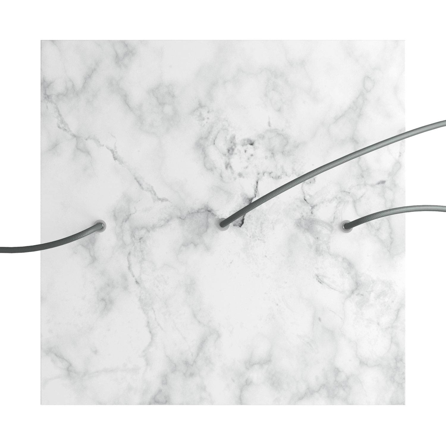 Rosone XXL Rose - One quadrato, 400 mm con 3 fori in linea e 4 fori laterali - Marmo Carrara - Creative Cables