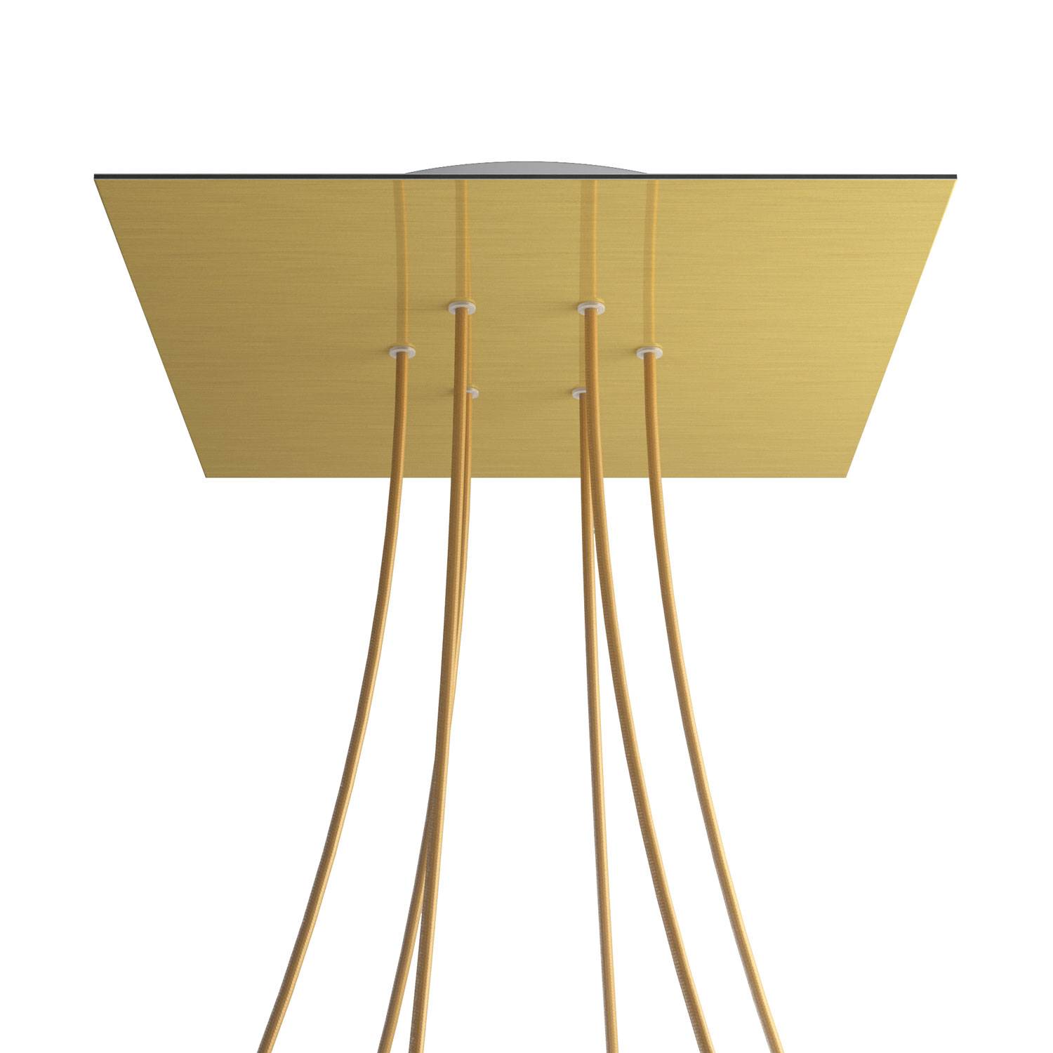 Rosone XXL Rose - One quadrato, 400 mm con 6 fori e 4 fori laterali - Dibond Ottone satinato - Creative Cables