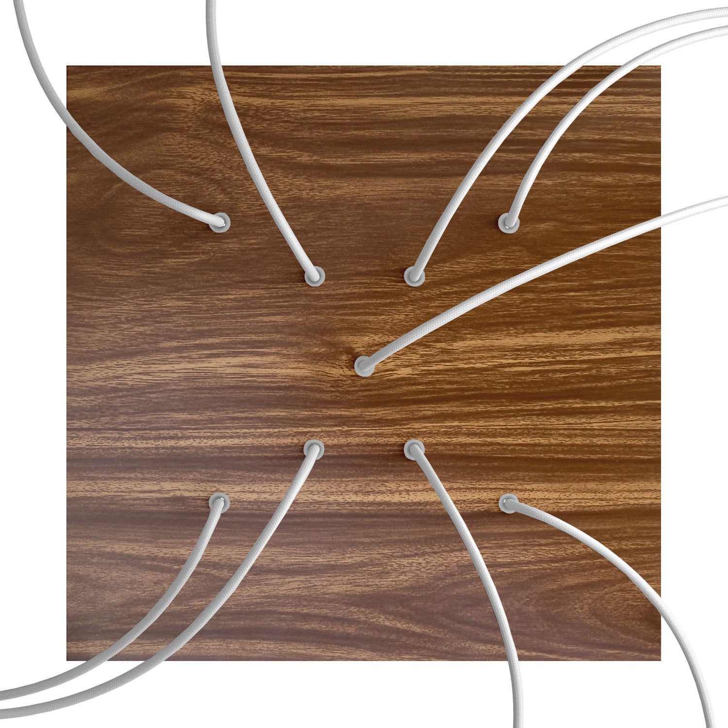 Rosone XXL Rose - One quadrato, 400 mm con 9 fori a X e 4 fori laterali - Legno - Creative Cables