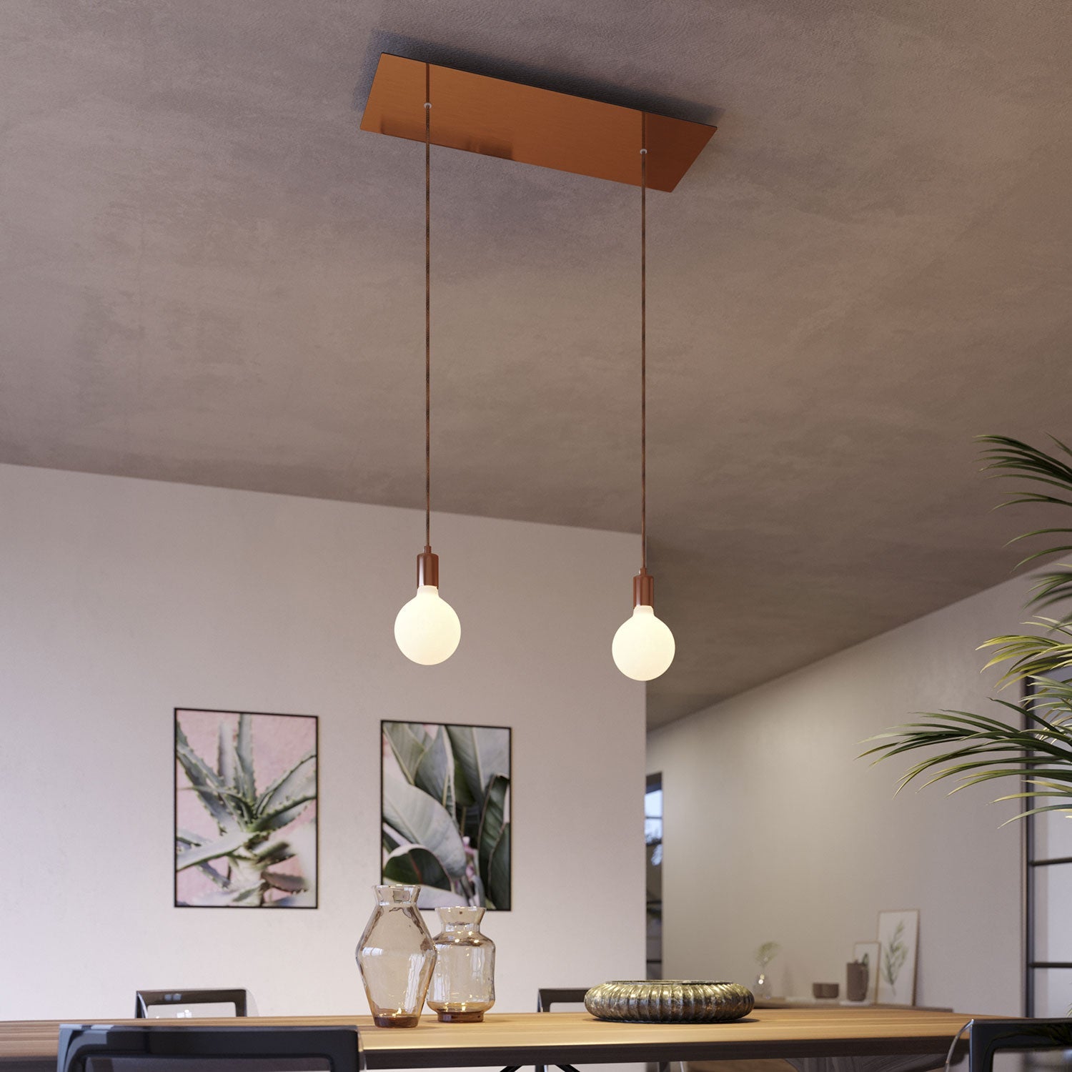 Rosone XXL Rose-One rettangolare a 2 fori e 6 fori laterali, dimensioni 675 x 225 mm - Dibond Rame satinato Bianco