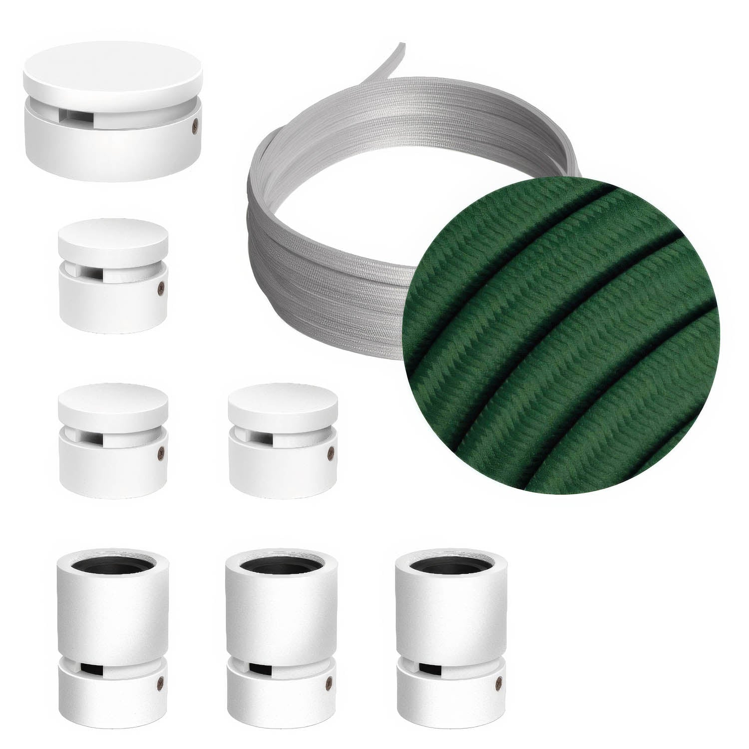 Sistema Filé Linear Kit - con cavo CM21 di 5 m per catenaria e 7 componenti in legno verniciato bianco per interni