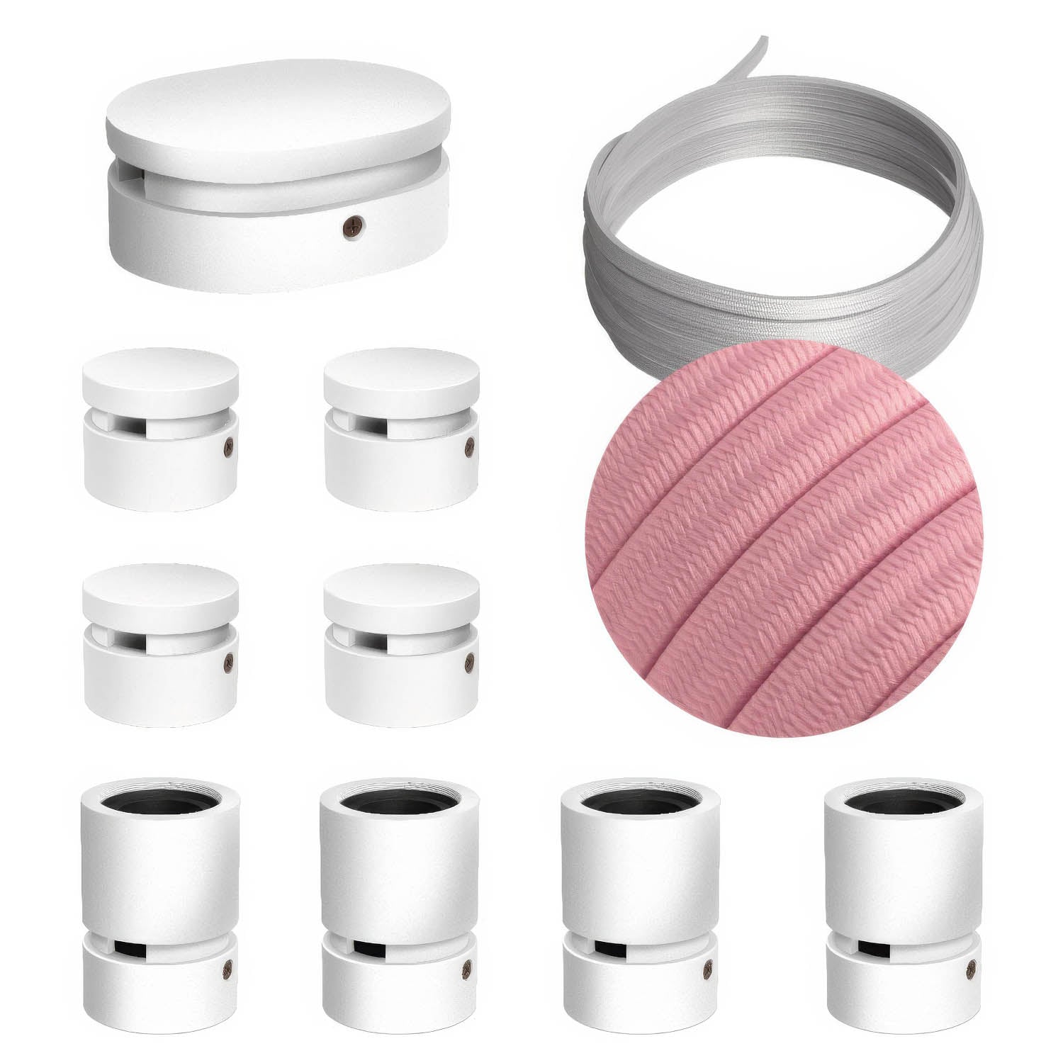 Sistema Filé Symmetric Kit - con cavo CM16 di 5 m per catenaria e 9 componenti in legno verniciato bianco per interni