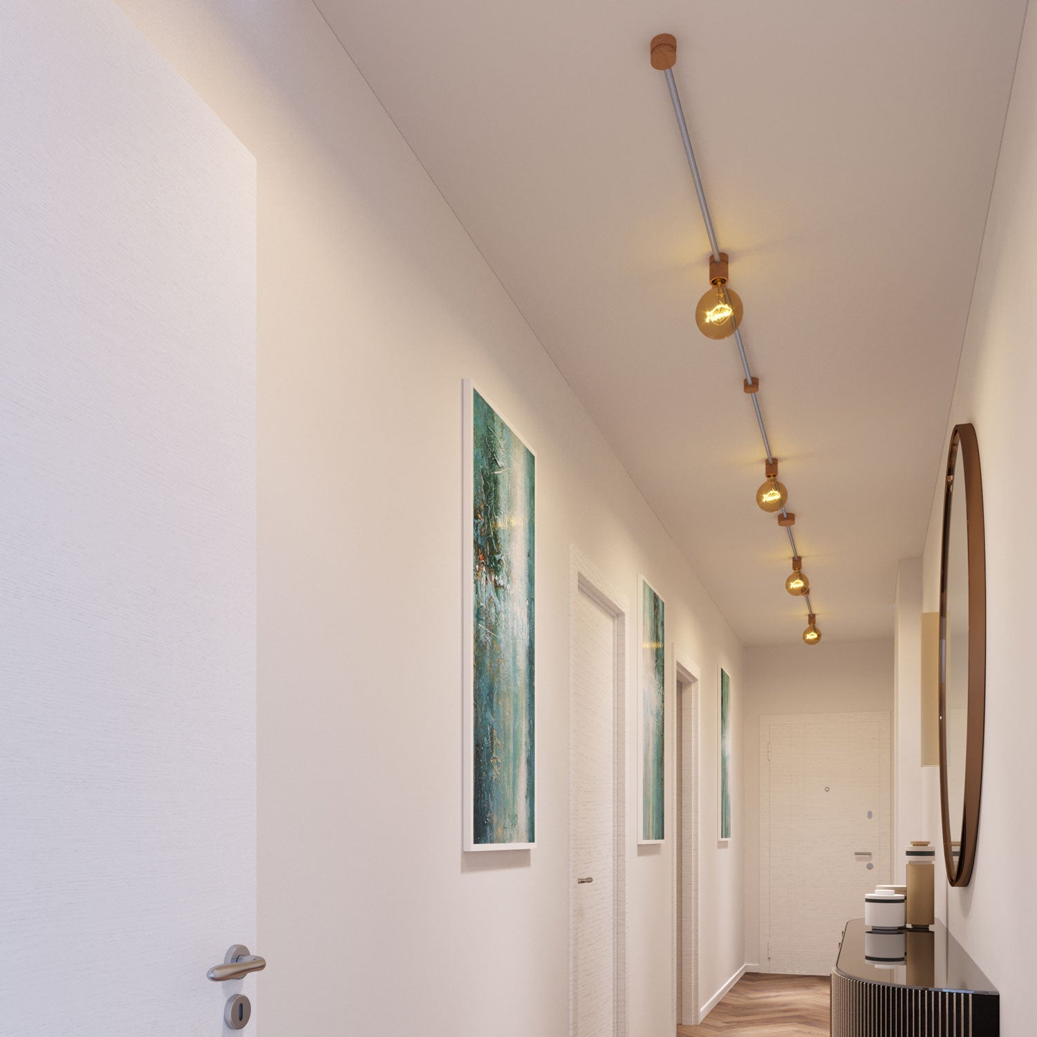 Sistema Filé Symmetric Kit - con cavo CZ04 di 5 m per catenaria e 9 componenti in legno per interni