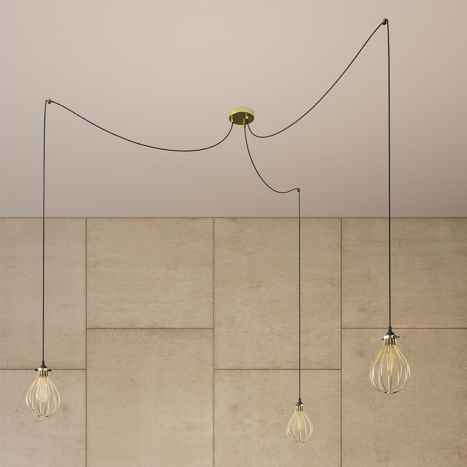 Spider - Lampada a sospensione multipla a 3 cadute con paralume Drop - Ottone