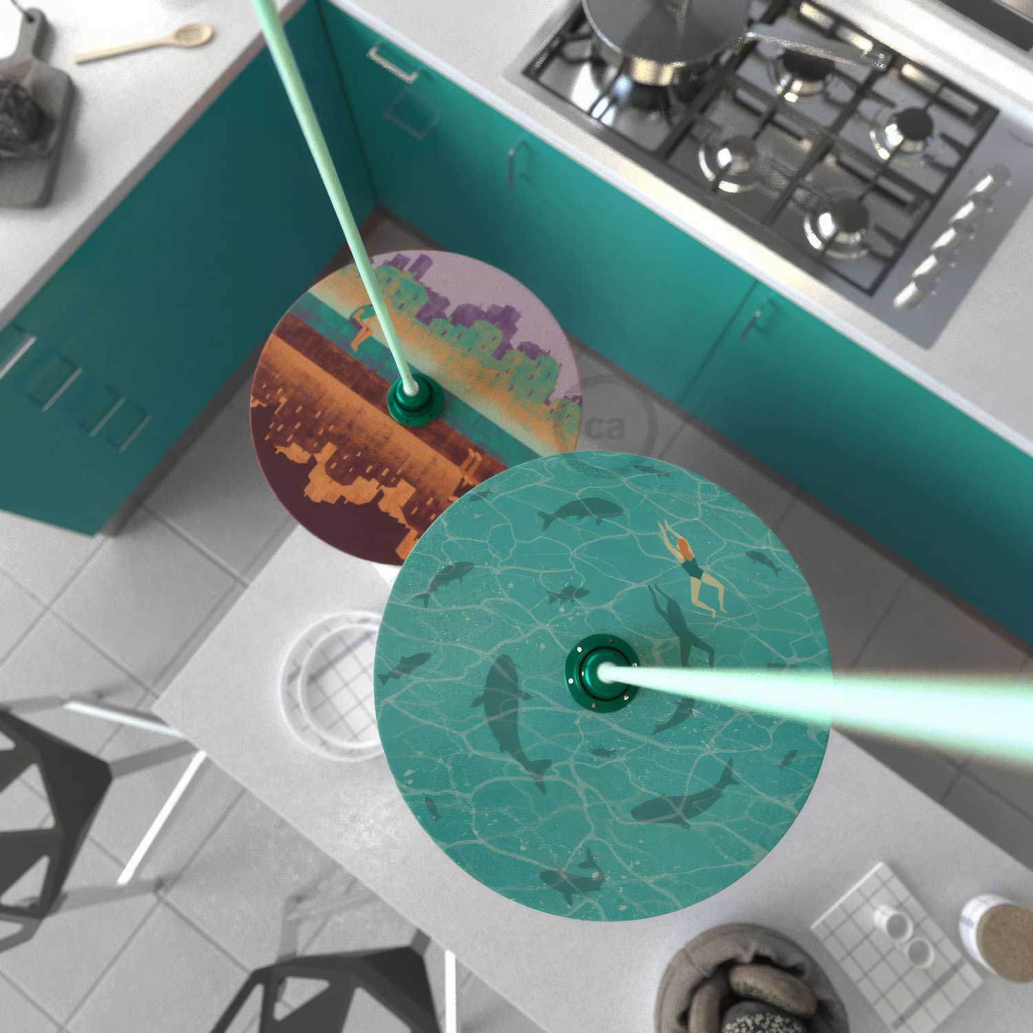 UFO Paralume in legno Special Edition Illustratori Italiani, double face, diametro 33 cm - Davide Bonazzi - Creative Cables