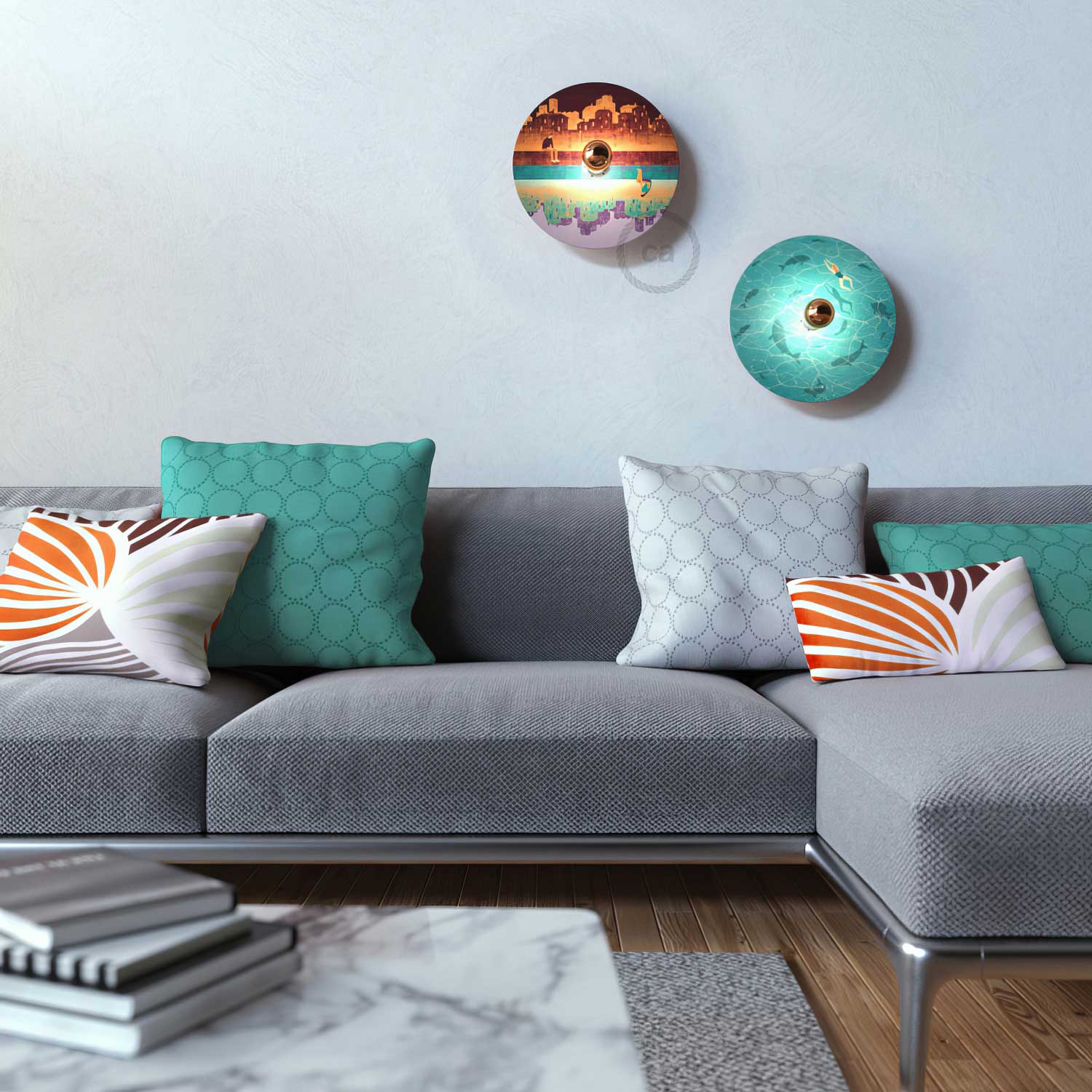 UFO Paralume in legno Special Edition Illustratori Italiani, double face, diametro 33 cm - Davide Bonazzi - Creative Cables